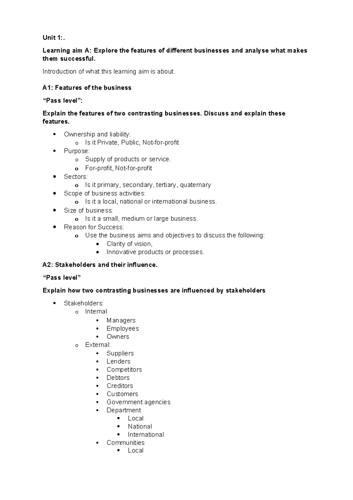Unit 1: Exploring Business Features & Stakeholder Influence Analysis ...
