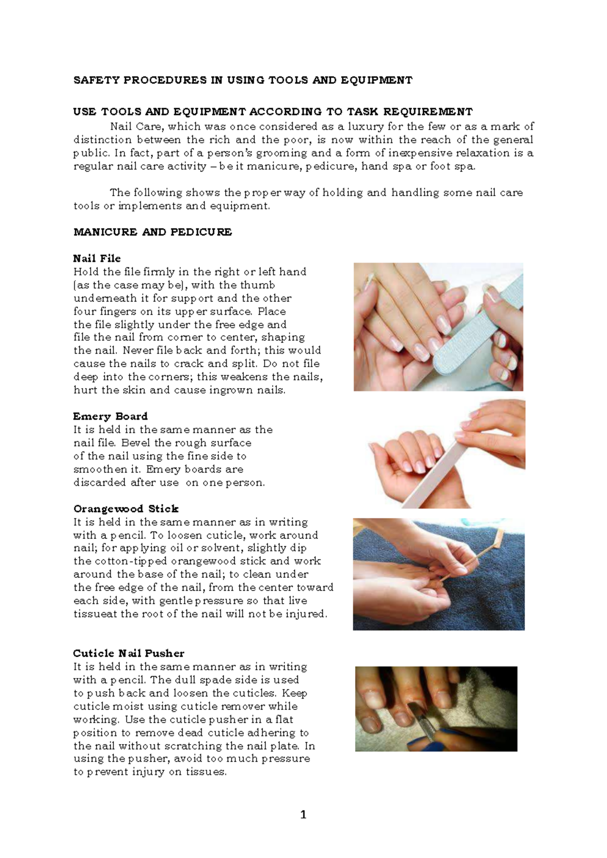 NAIL CARE Services Module 1: Safety Procedures for Tools & Equipment ...