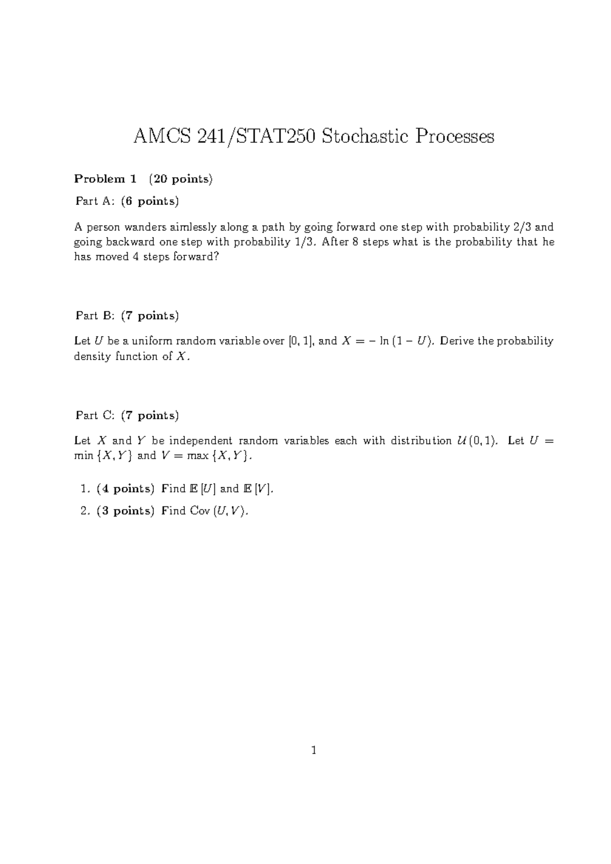 AMCS Stochastic Processes Lecture Notes - Spring 2021 - Studocu