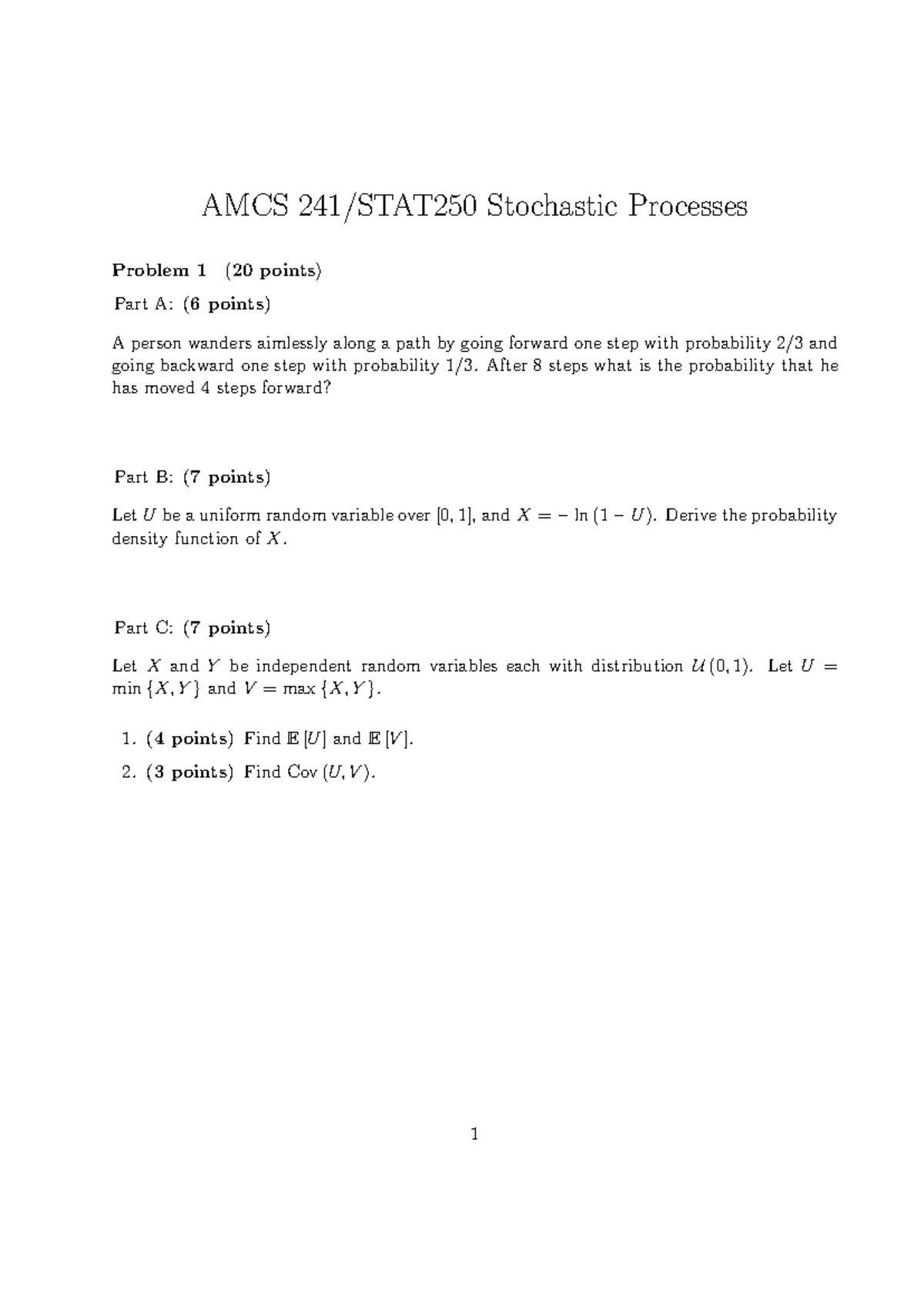 AMCS 250 Stochastic Processes Problem Set: Gaussian RVs & PMFs - Studocu