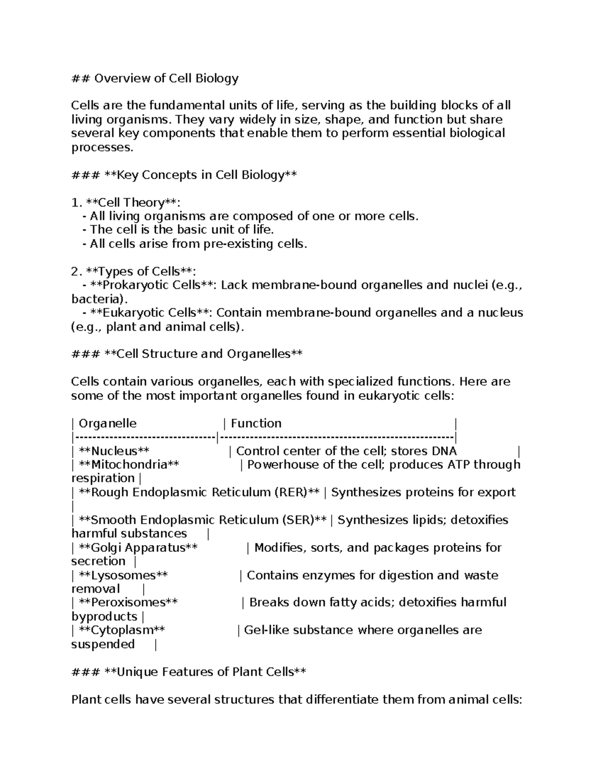 Overview of Cell Biology - Overview of Cell Biology Cells are the ...