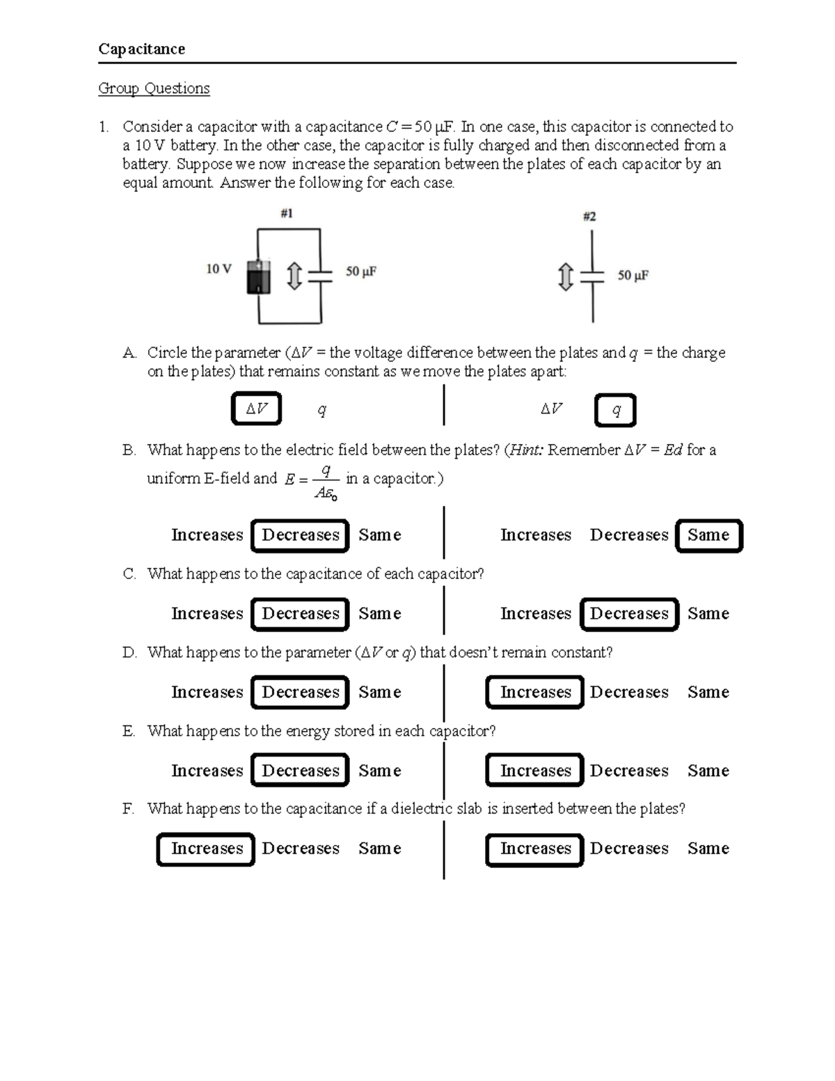 Capacitance of Cell Membranes and Electric Fields: A Study Guide (PHYS ...