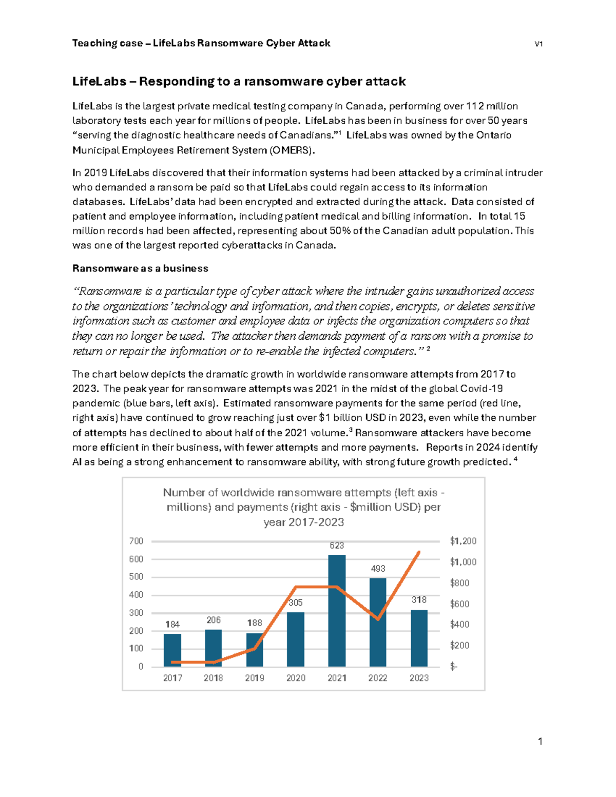 Teaching Case: LifeLabs Ransomware Cyber Attack V1 Analysis and ...