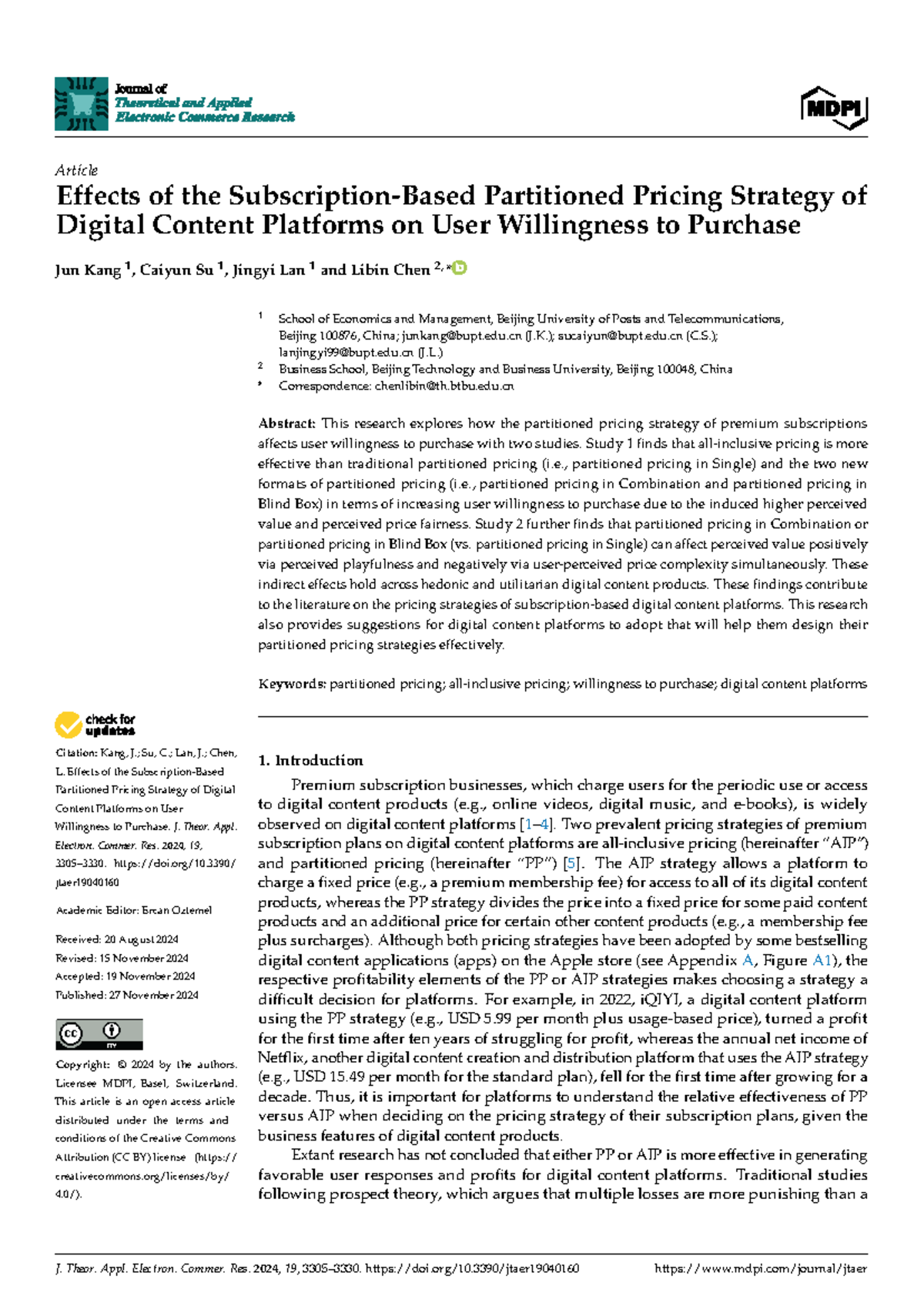 Effects of the Partitioned Pricing Strategy on User Purchase ...