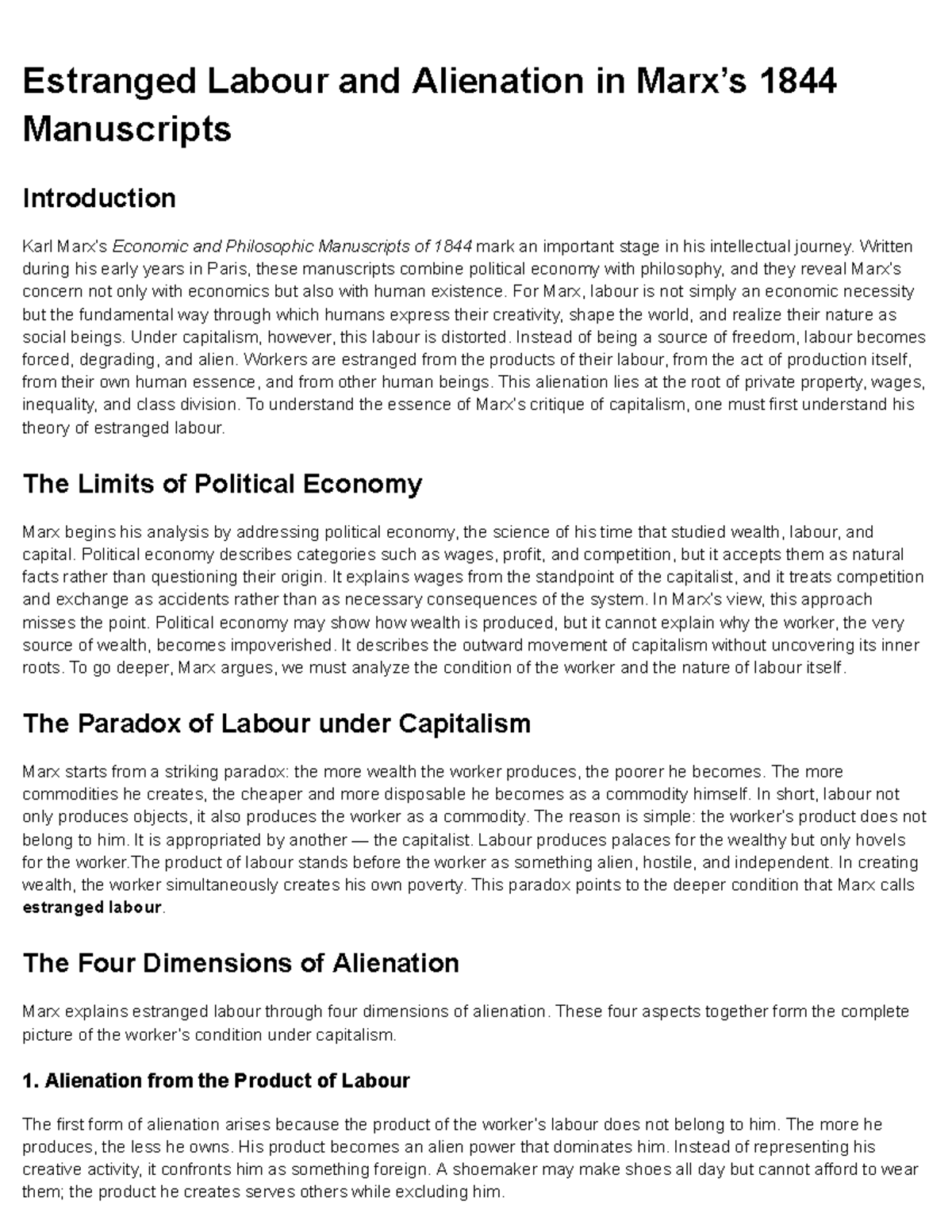 Socio 3rd Sem - Estranged Labour and Alienation in Marx's 1844 ...
