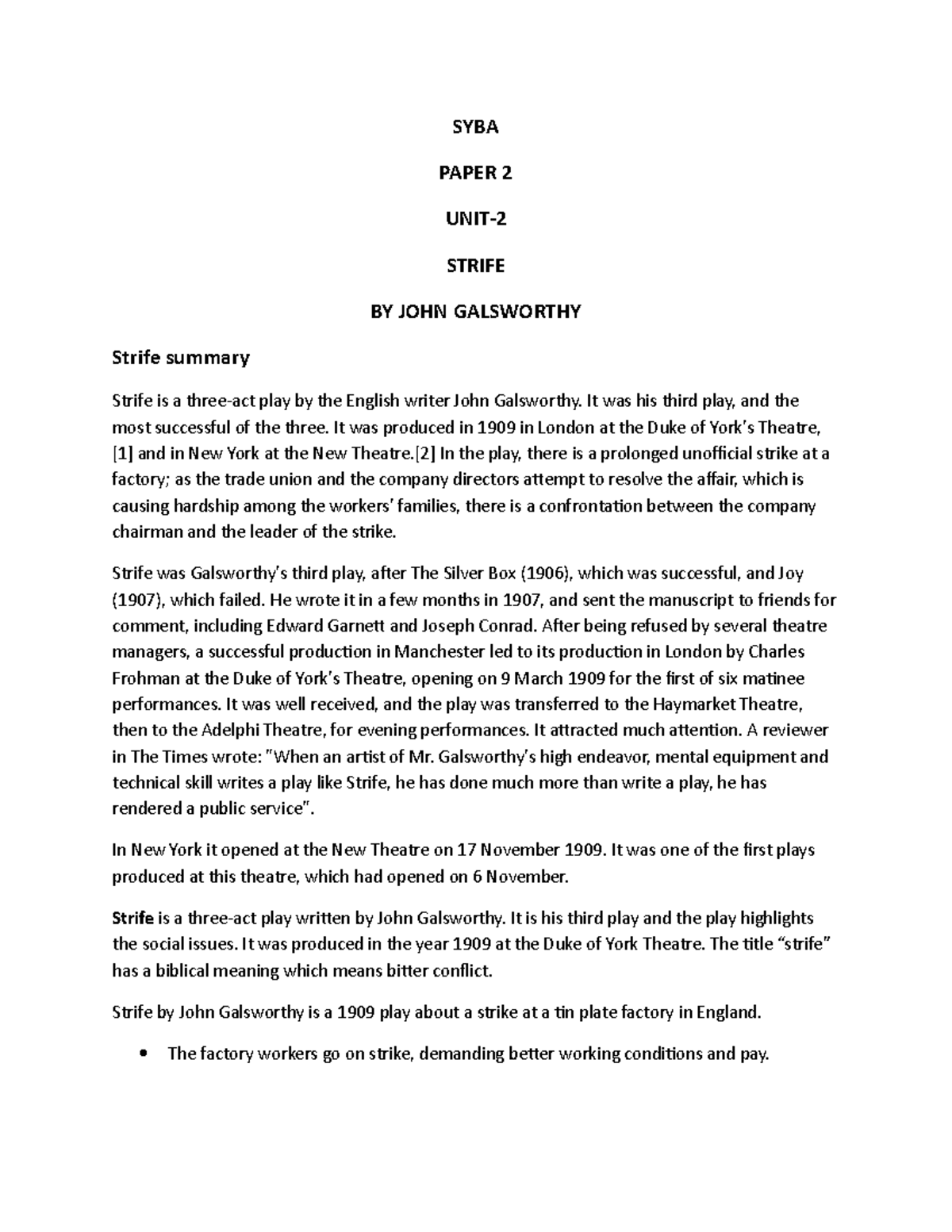 SYBA Paper 2 UNIT 2 - Nobshsjs - SYBA PAPER 2 UNIT- STRIFE BY JOHN ...
