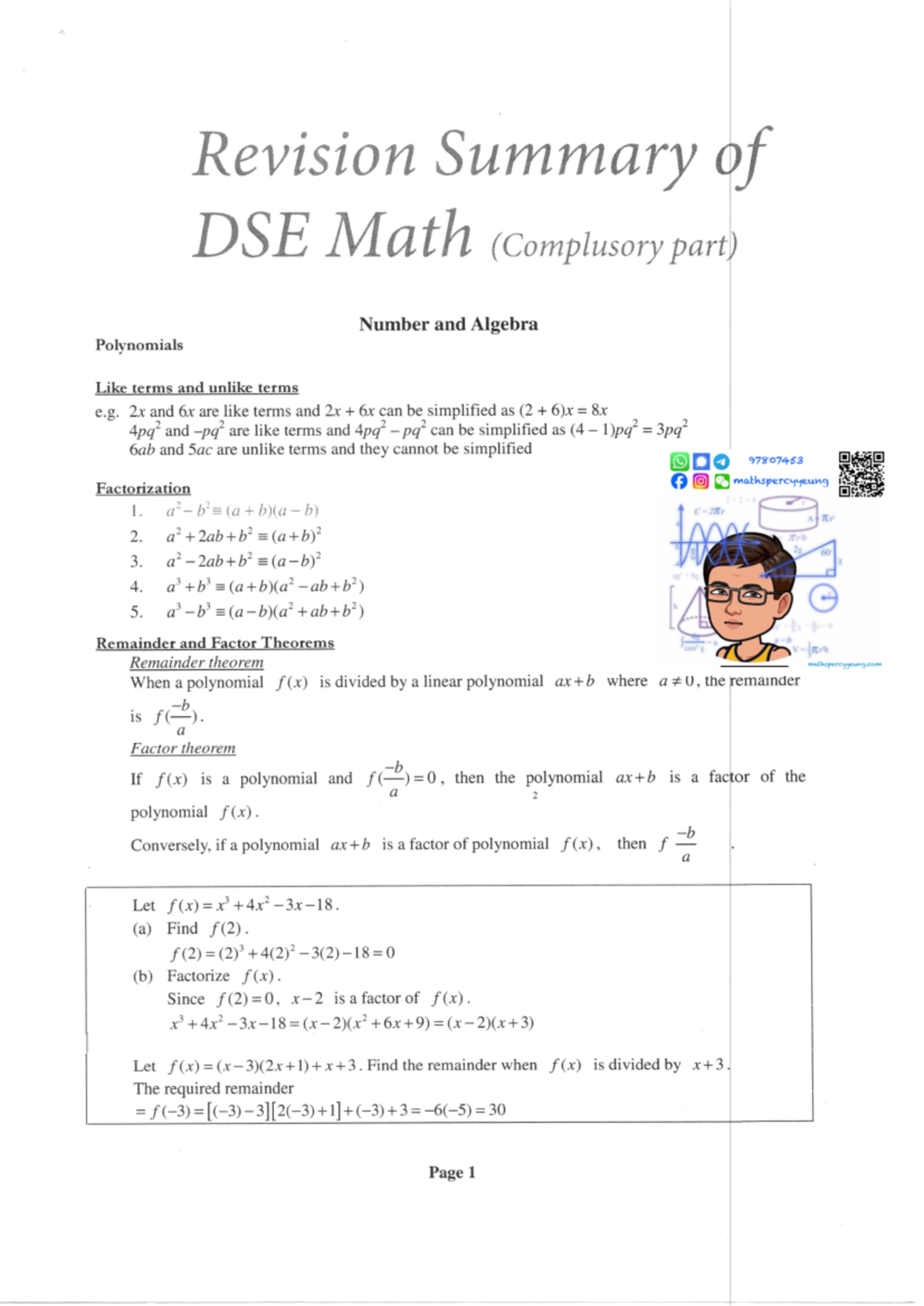 DSE Maths Revision Summary: Key Concepts in Number & Algebra - Studocu