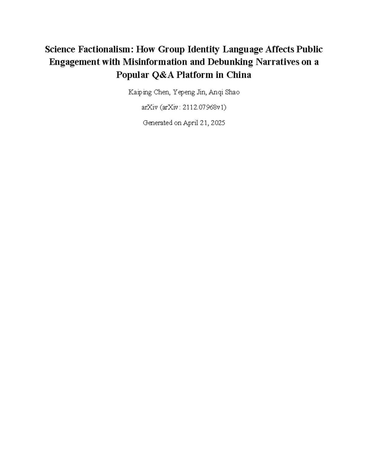 Science Factionalism: Impact of Group Identity Language on ...