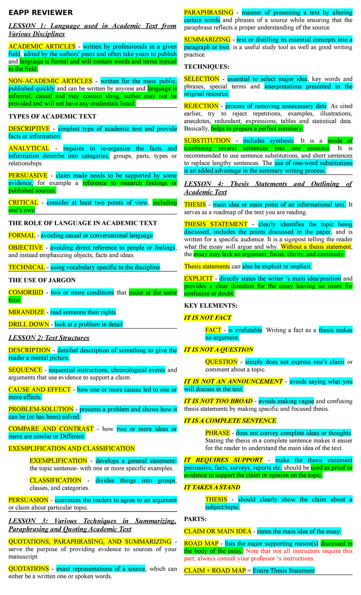EAPP Lesson Notes: Academic Language & Writing Techniques - Studocu