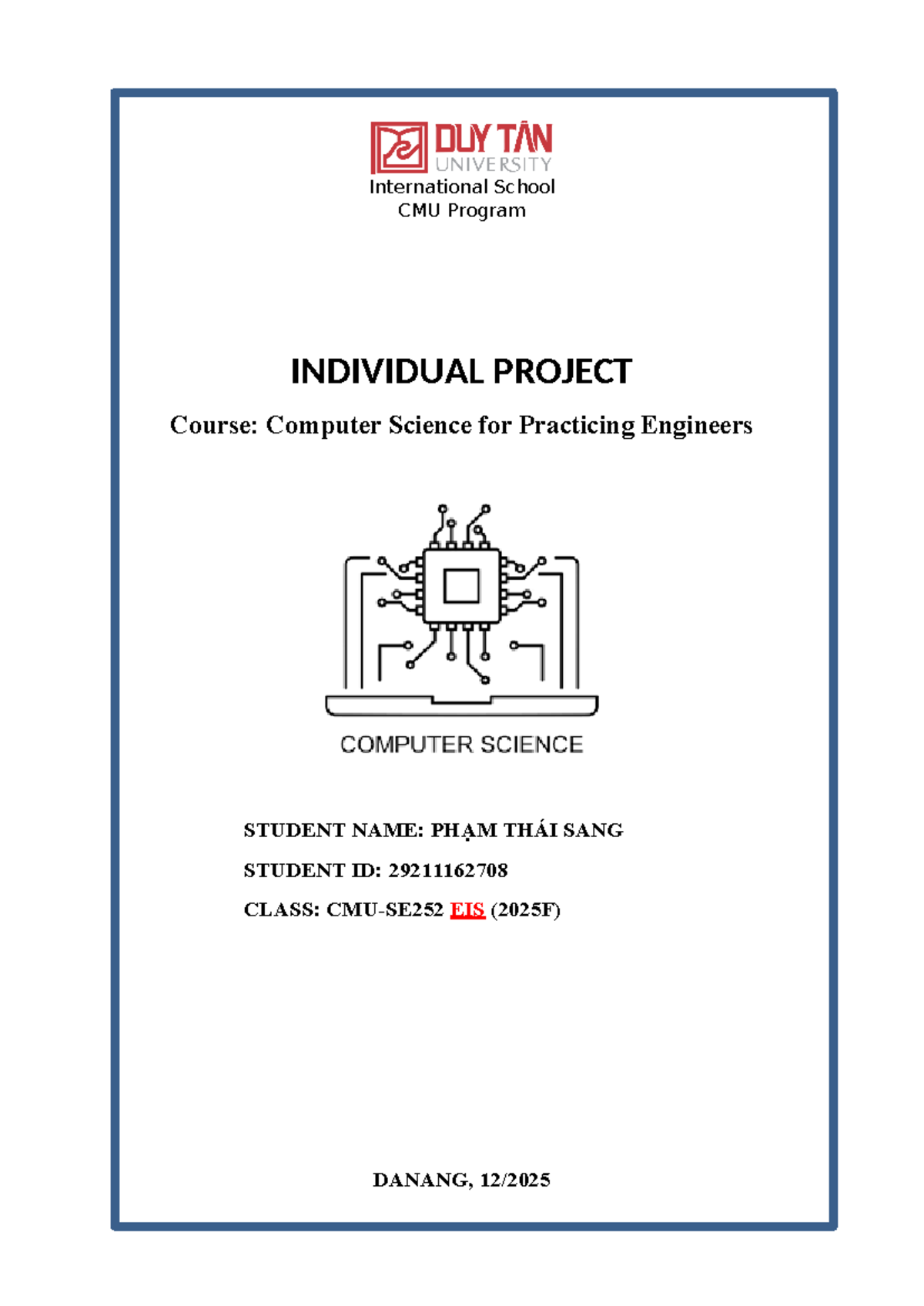 CMU SE252 EIS Individual Project Results - 2025F - Studocu