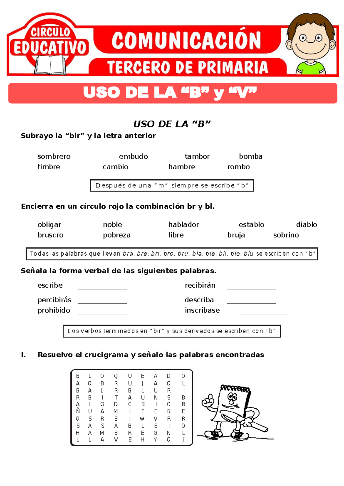 Uso de la B y V para Tercero de Primaria - Ejercicios y Actividades ...