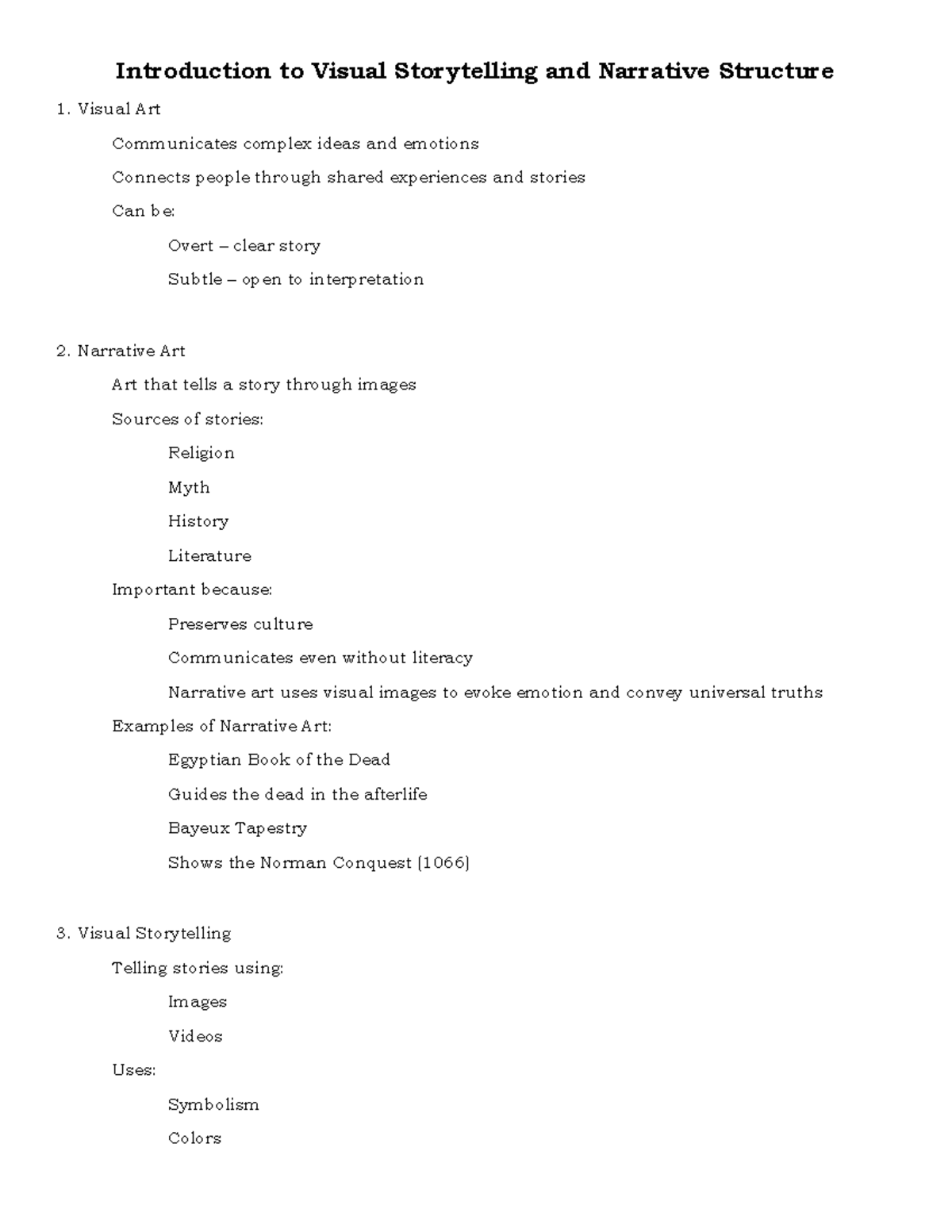 ELEC- Visual Storytelling & Narrative Structure Overview - Studocu