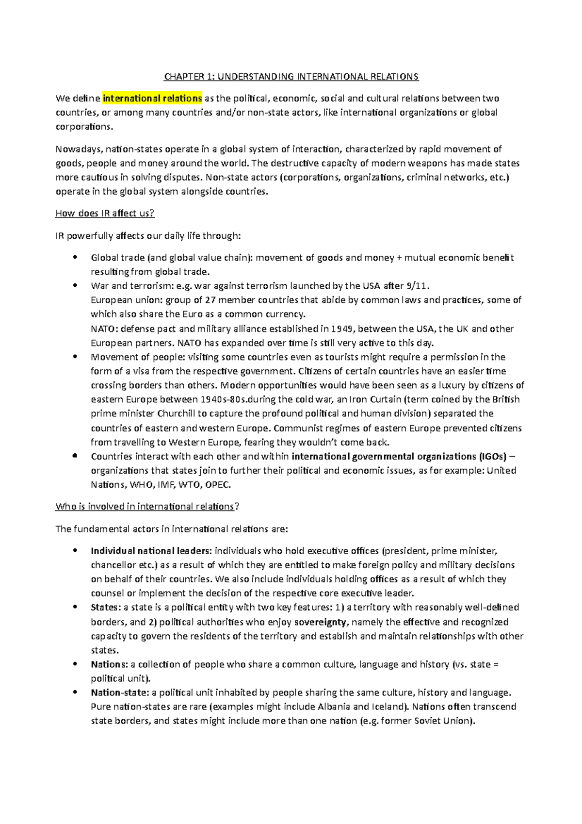 Chapter 1: An Intro to International Relations (IR) Theory and Concepts ...