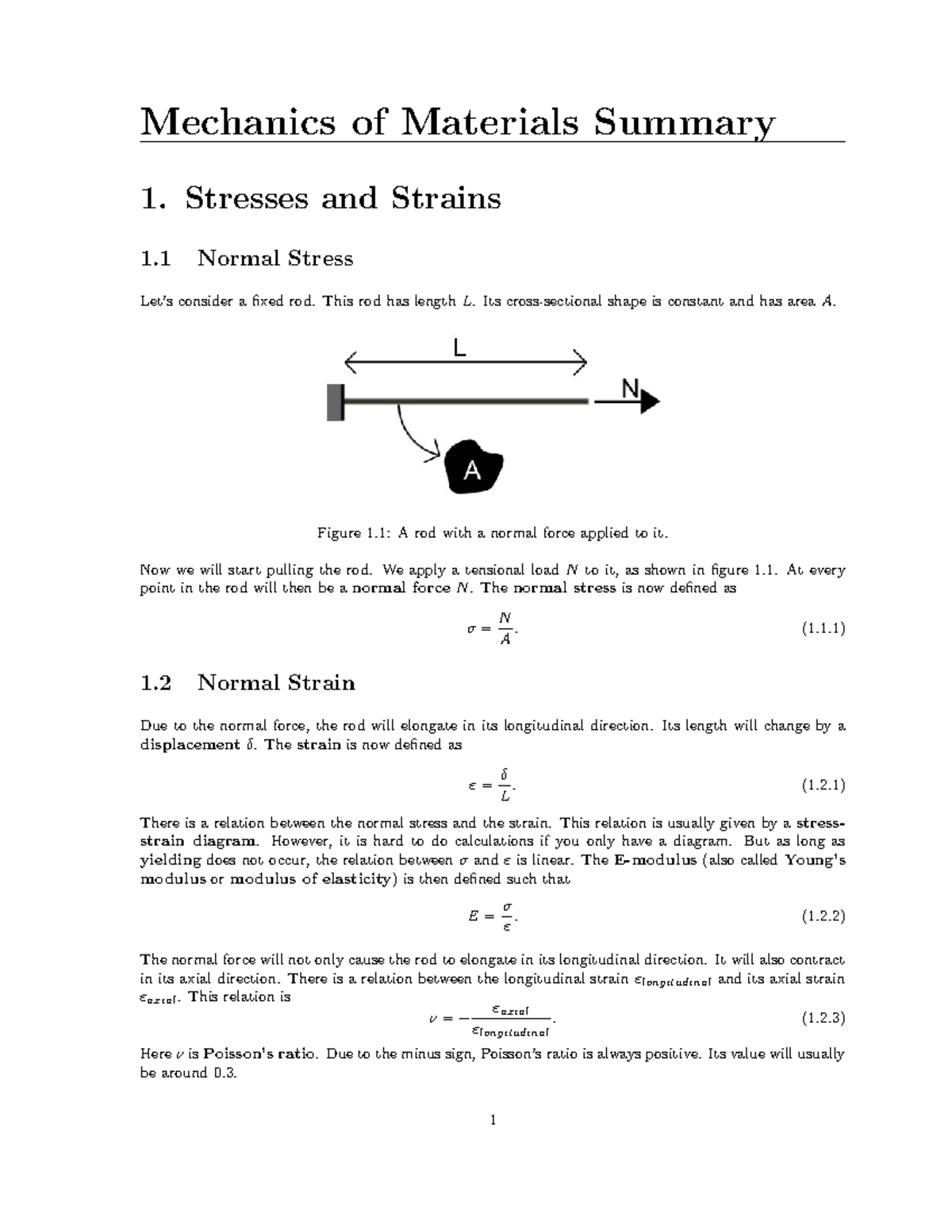 Mechanics of Materials Lecture Notes: Stress, Strain & Bending ...