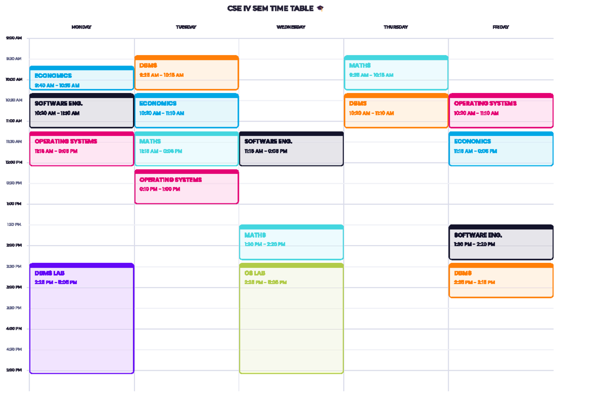 CSE IV SEM Timetable for Weekdays: Mon-Fri Schedule - Studocu