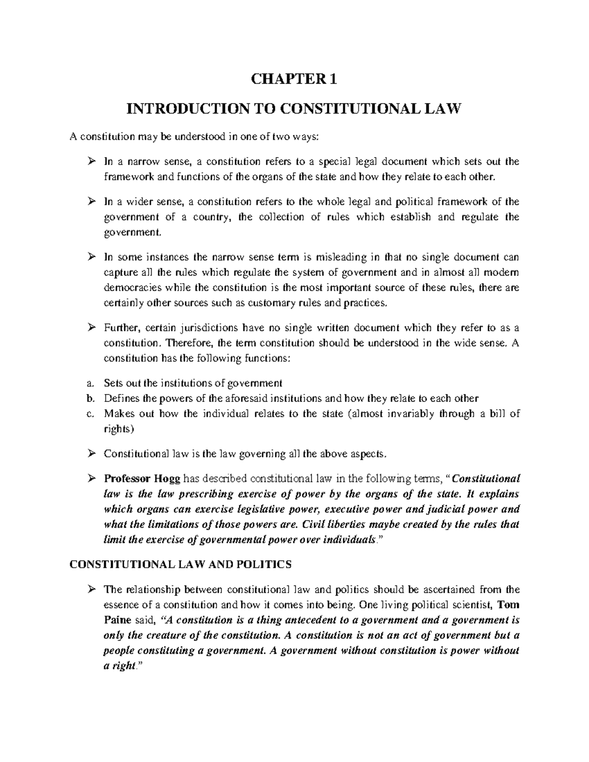 CAL Notes on Constitutional Law: Chapters 1 & 2 Overview - Studocu