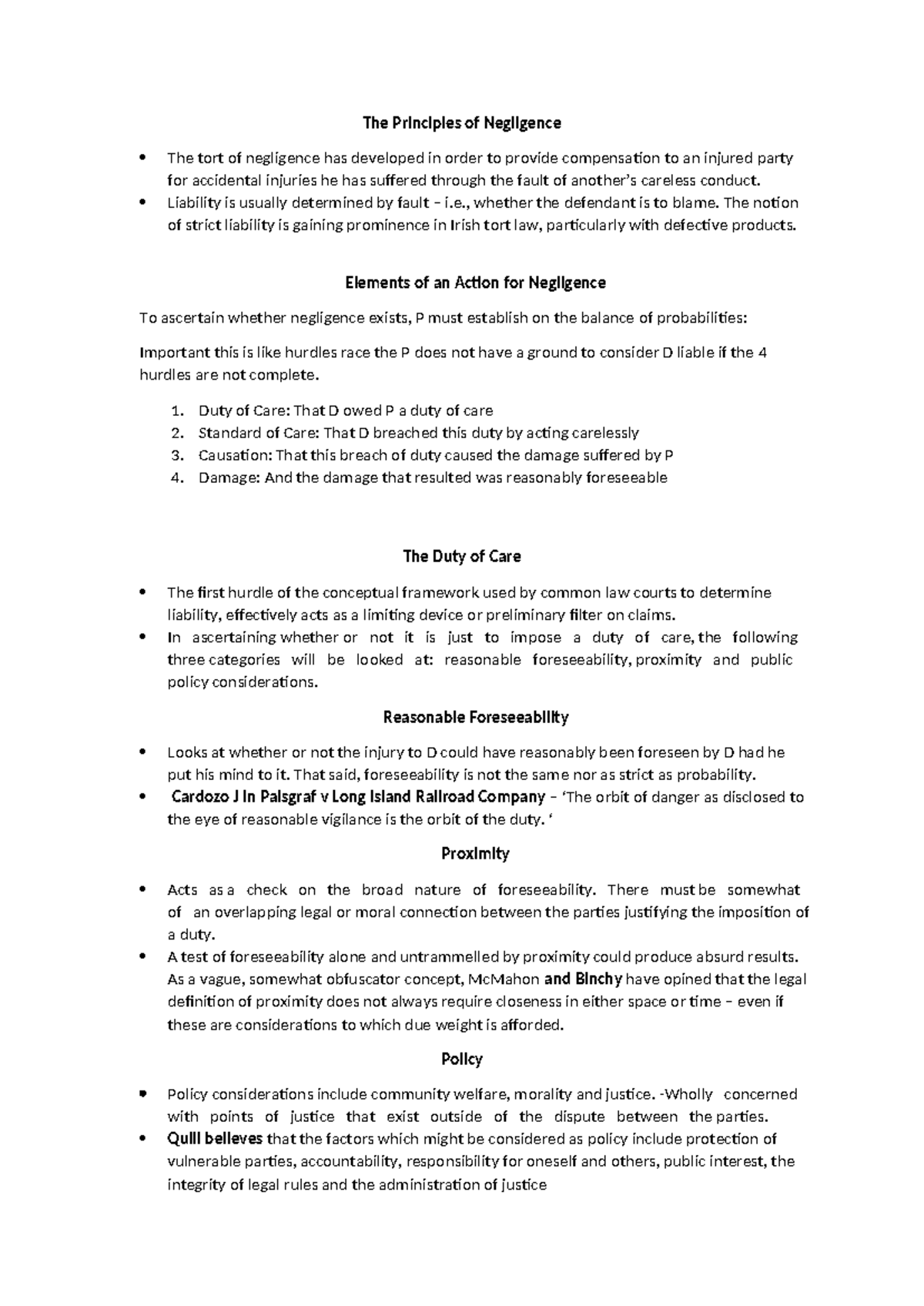 Duty Of Care: Comprehensive Negligence Study Notes (LAW123) - Studocu