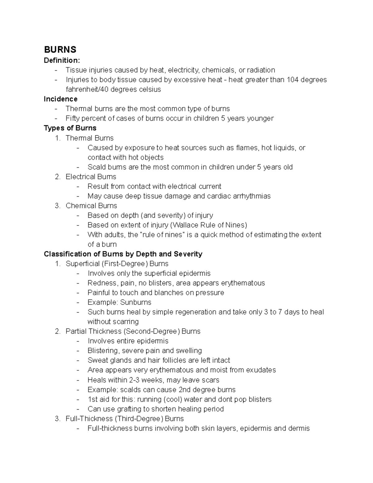 Burns: Types, Classification, and Management in Pediatric Cases - Studocu
