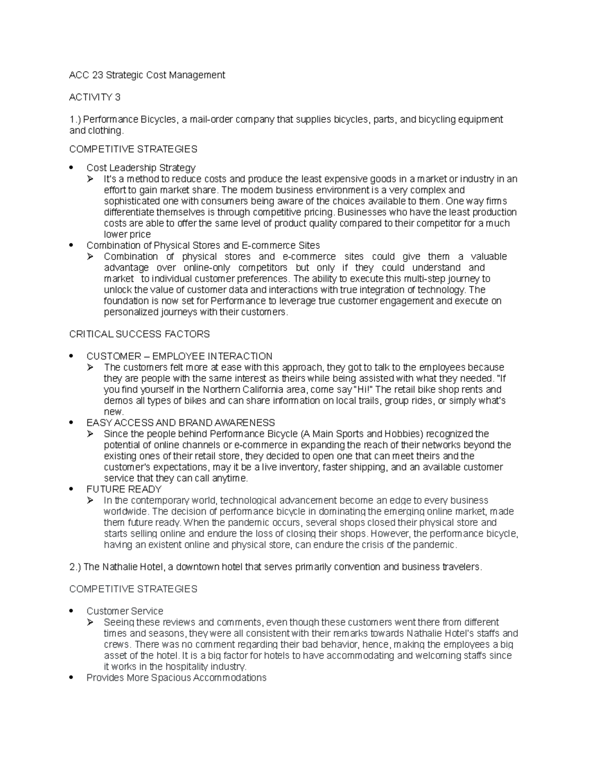 Activity 3: Strategic Cost Management Analysis - ACC 23 - Studocu