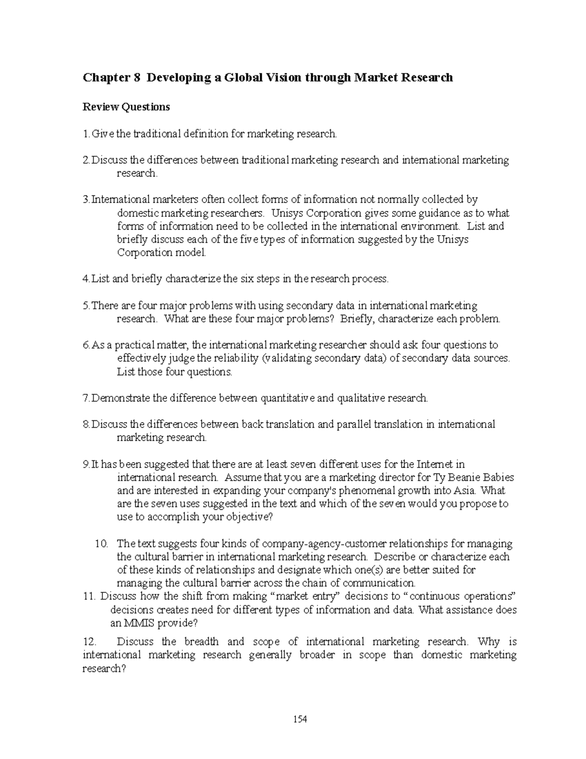 Chapter 8 - Chapter 8 Developing a Global Vision through Market ...