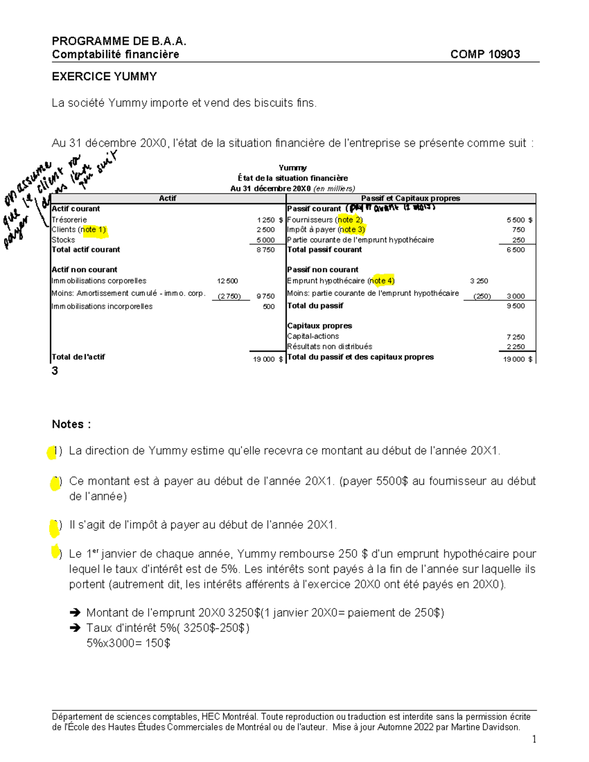 10903 Yummy Enoncé - note des cours - PROGRAMME DE B.A. Comptabilité ...