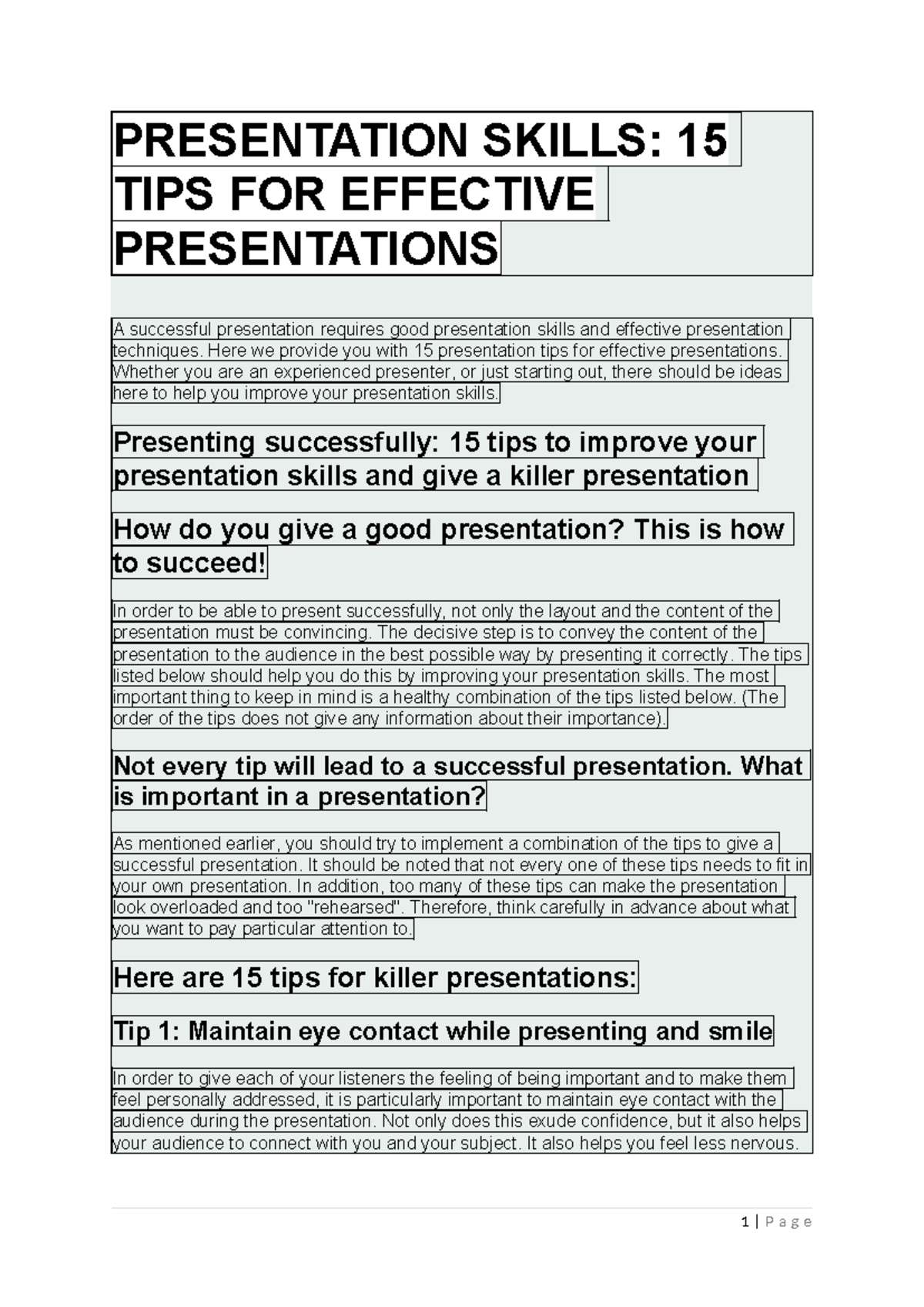 PRESENTATION SKILLS: 15 TIPS FOR EFFECTIVE PRESENTATIONS - Studocu