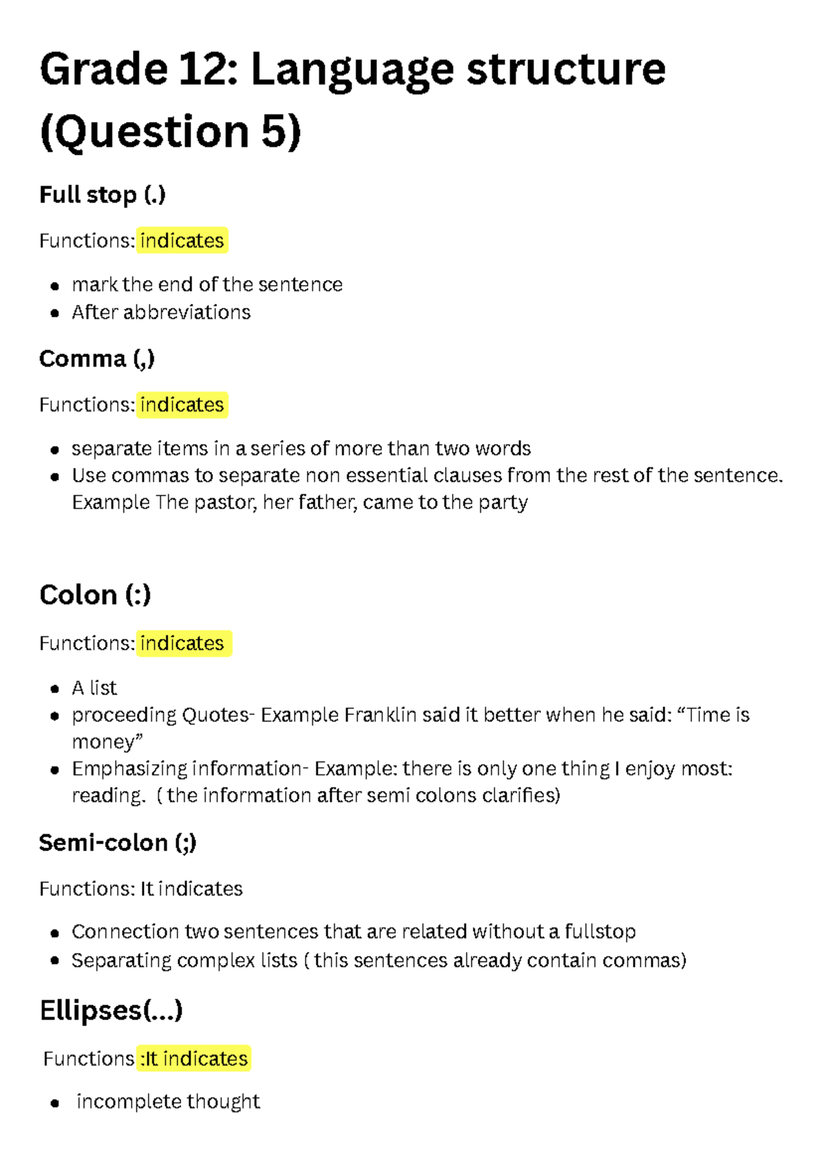 Grade 12: Paper 1 Language Structure Notes and Functions - Studocu