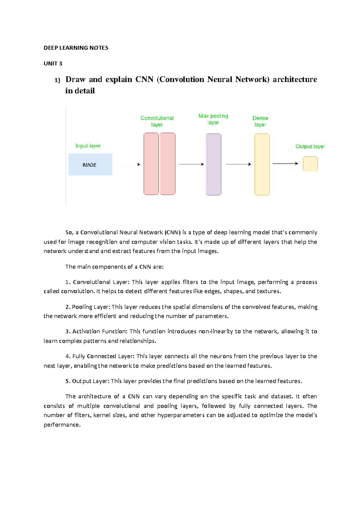Deep Learning Notes: CNN Architecture & Key Concepts (Unit 3) - Studocu