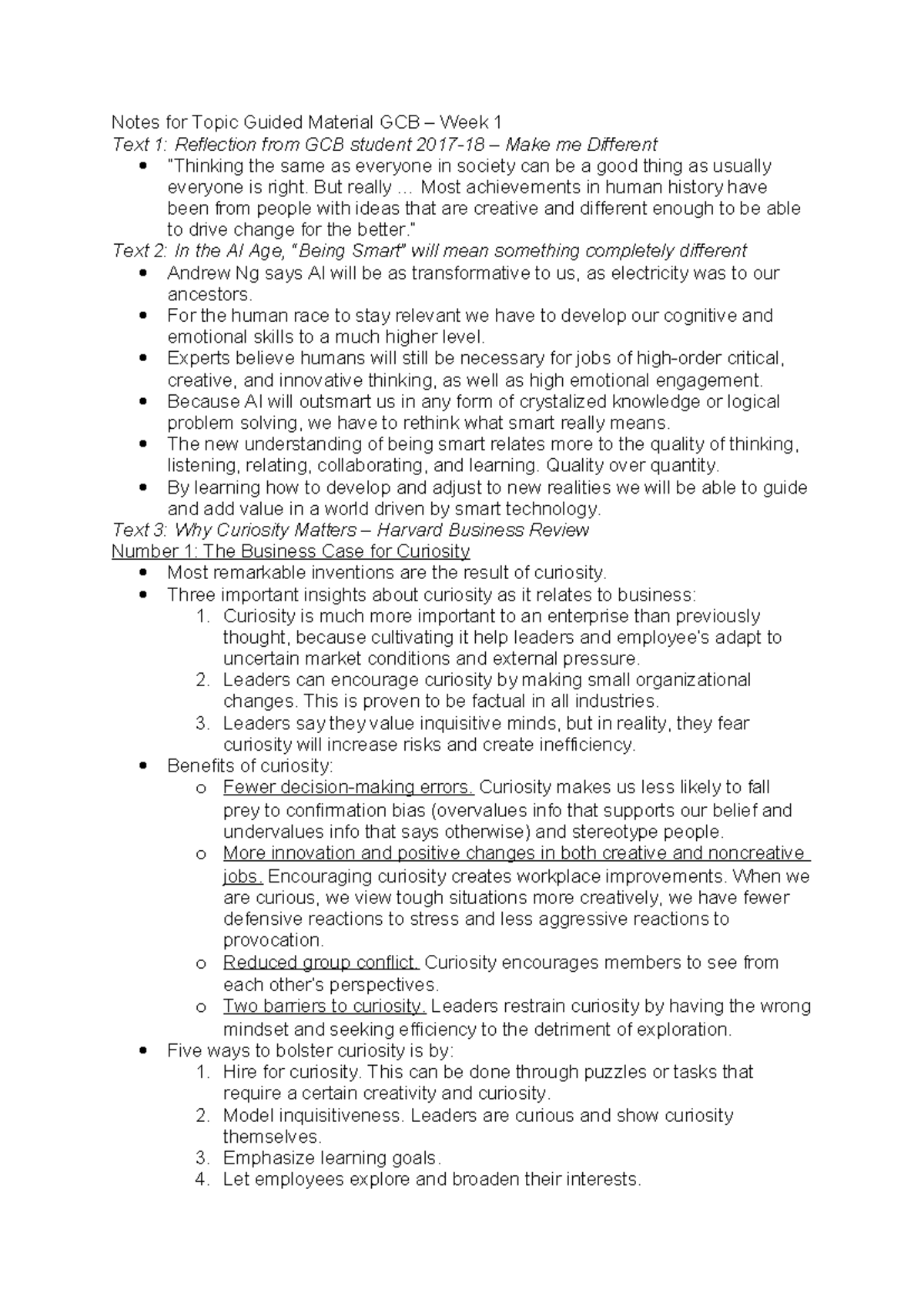 Week 1 Notes for Topic Guided Material GCB - Notes for Topic Guided ...
