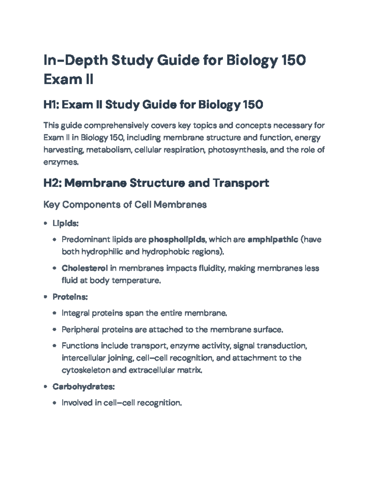 Exam II Study Guide for Biology 150: Key Concepts and Processes - In ...