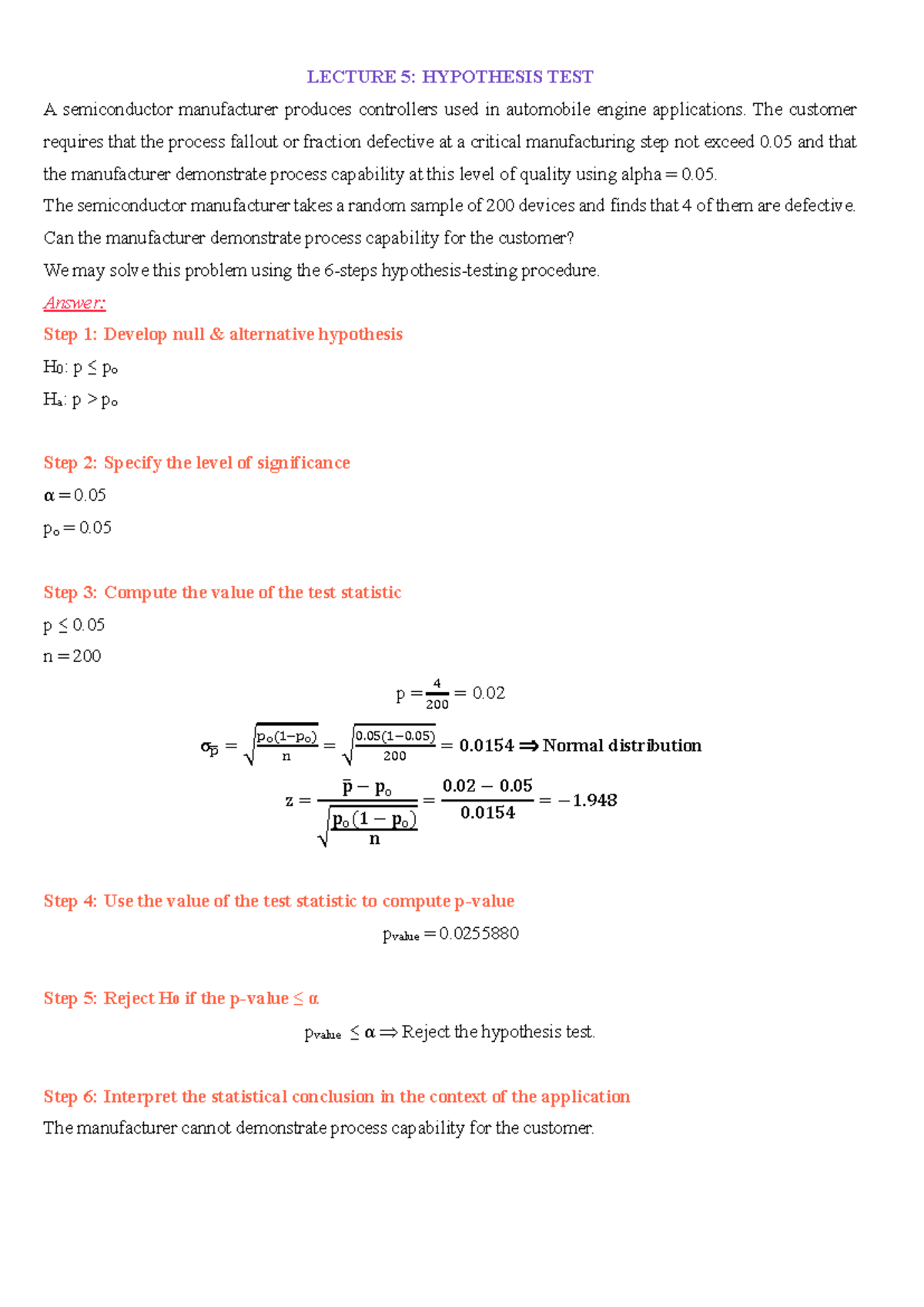 LECTURE 5 & 6: HYPOTHESIS TESTING IN STATISTICS (Final Stat) - Studocu
