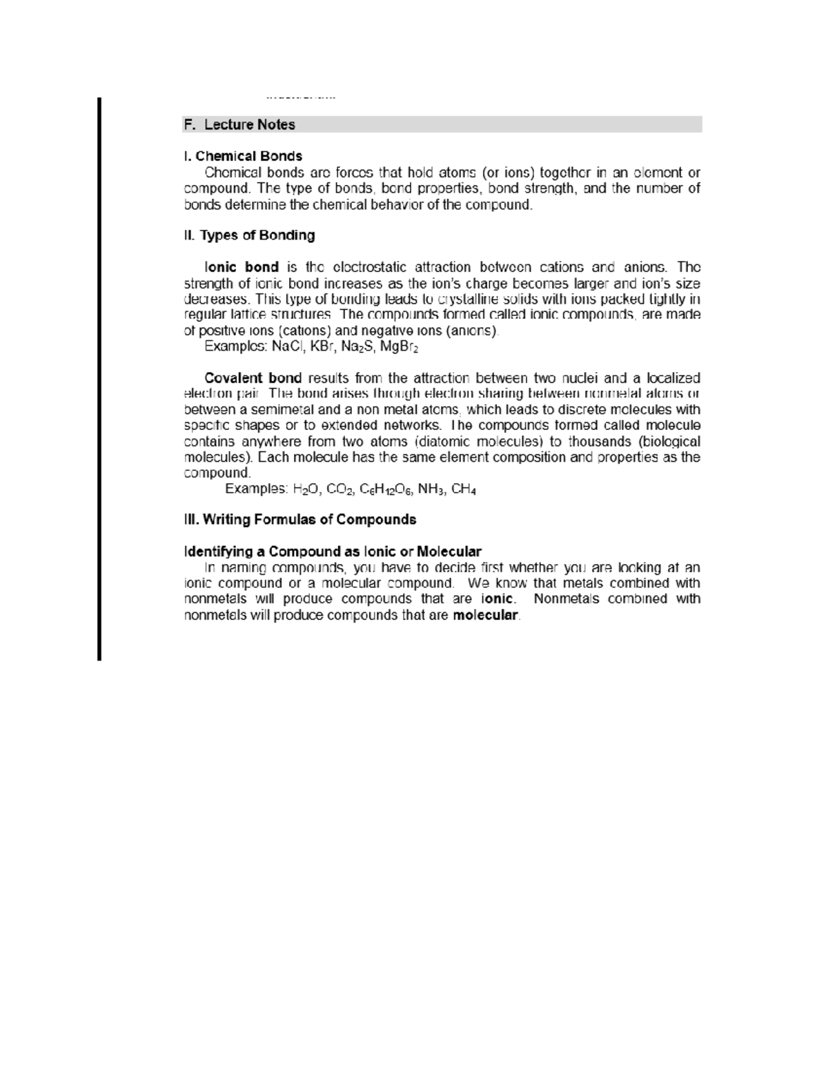 CHEM 101: Lecture Notes on Chemical Bonds and Bonding Types - Studocu