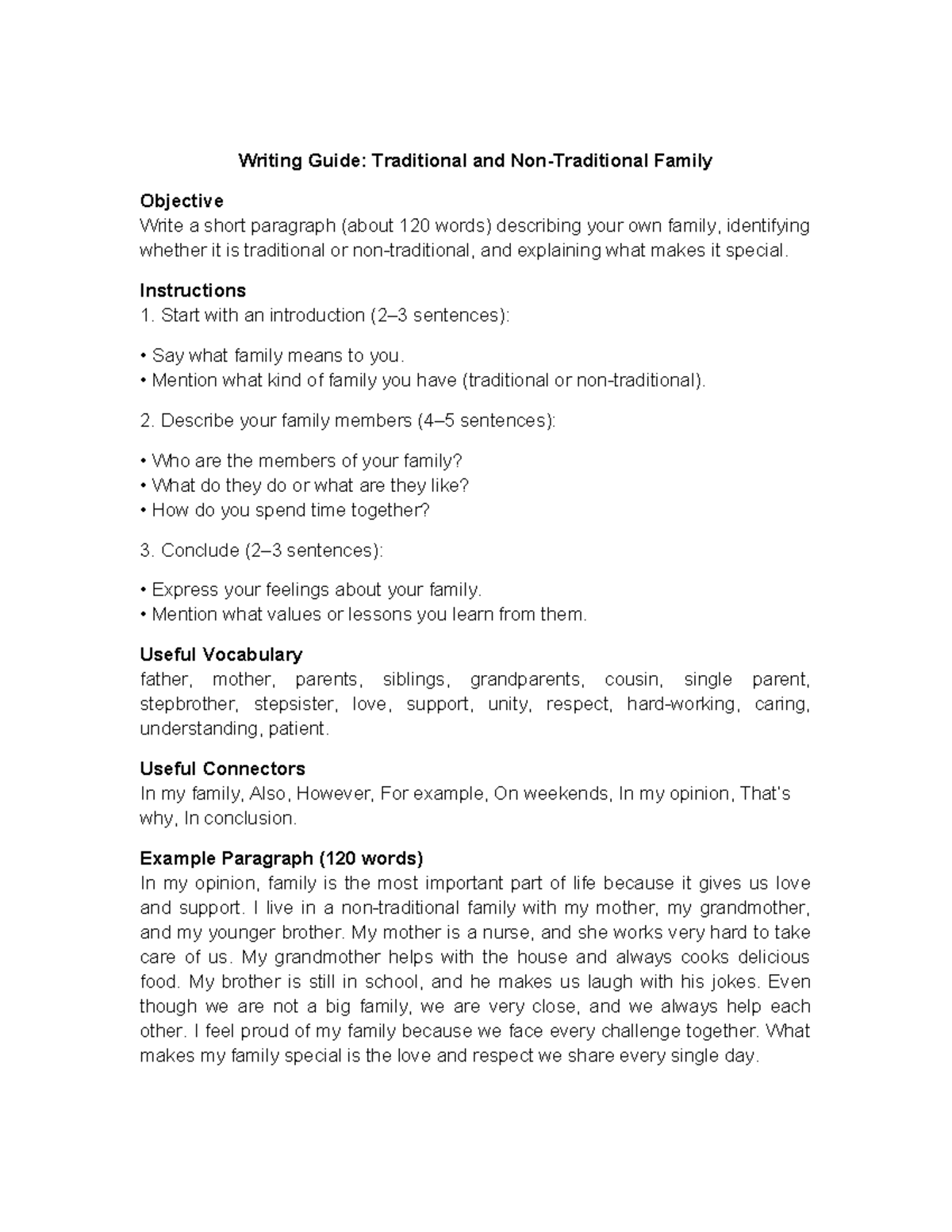 Writing Guide: Traditional vs. Non-Traditional Family Essay - Studocu