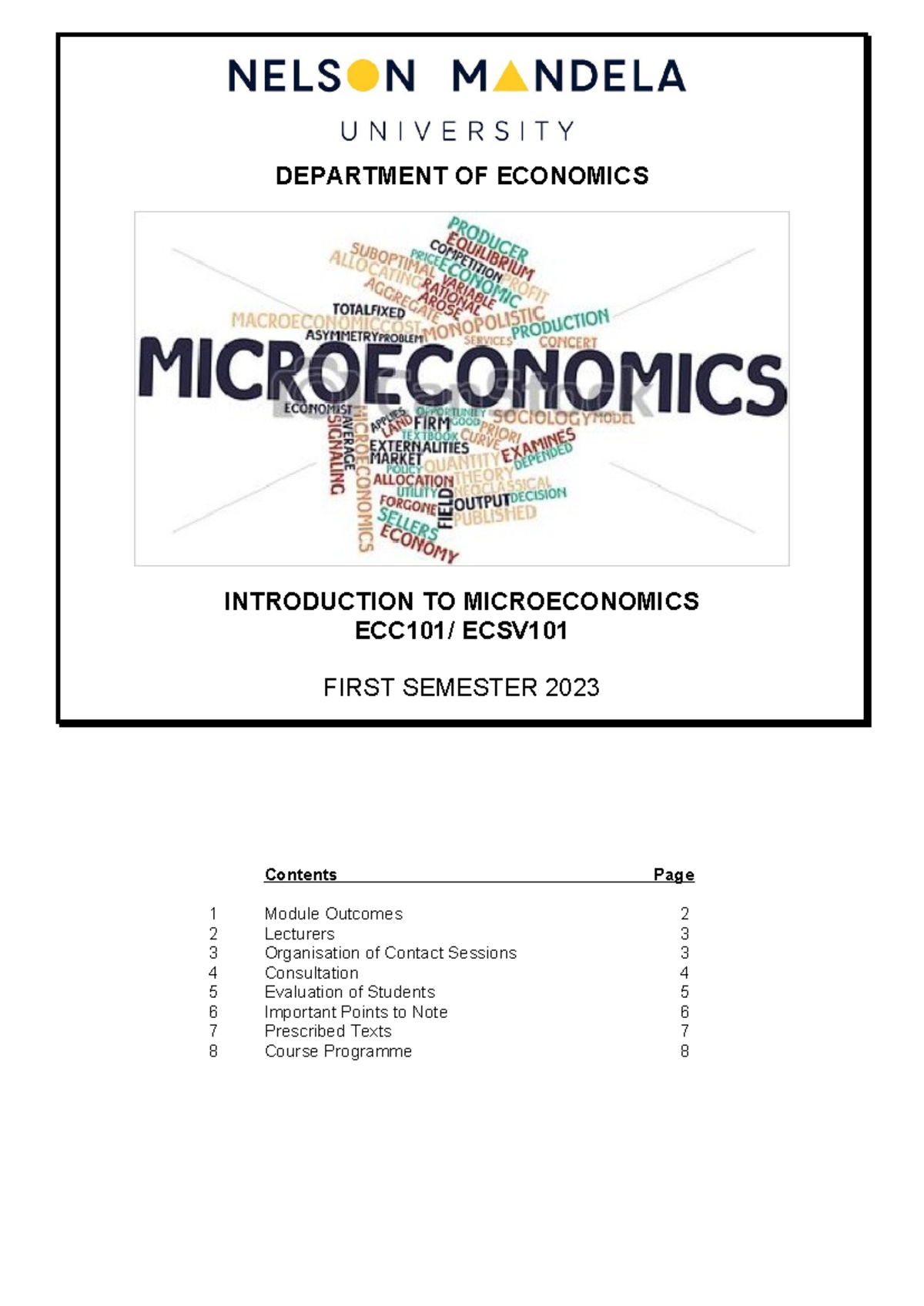 ECC101 - ECSV101 Introduction to Microeconomics Module Outline 2023 ...