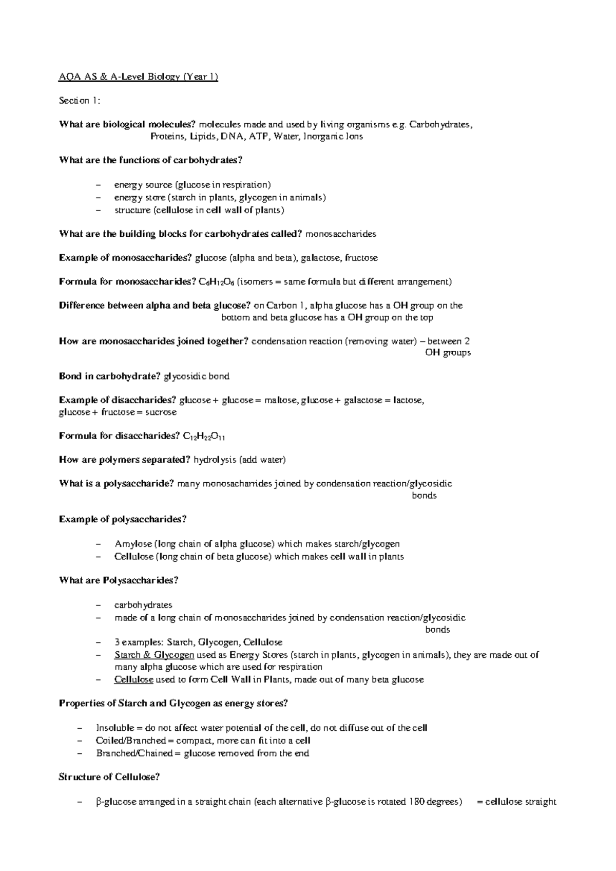 AQA AS Level Biology Revision Notes QAs New Spec - AQA AS & A-Level ...