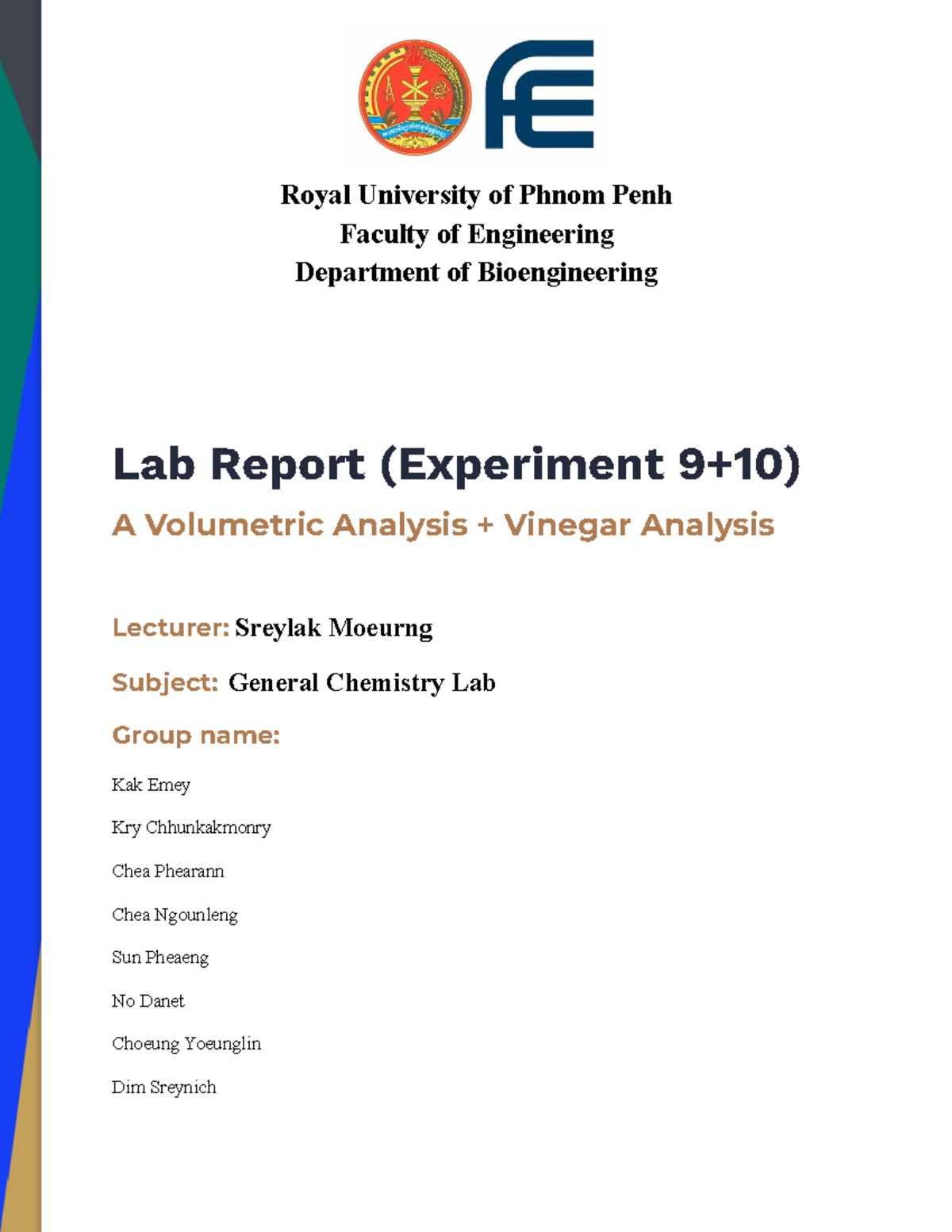 Lab Report for General Chemistry Lab: Volumetric & Vinegar Analysis ...