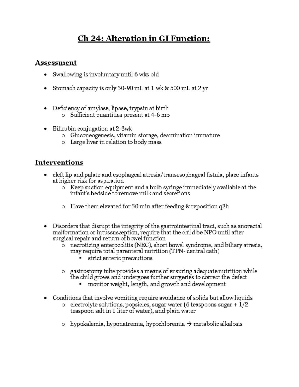 NUR3800 - Chapter 24: GI Function Alterations & Nursing Care Notes ...