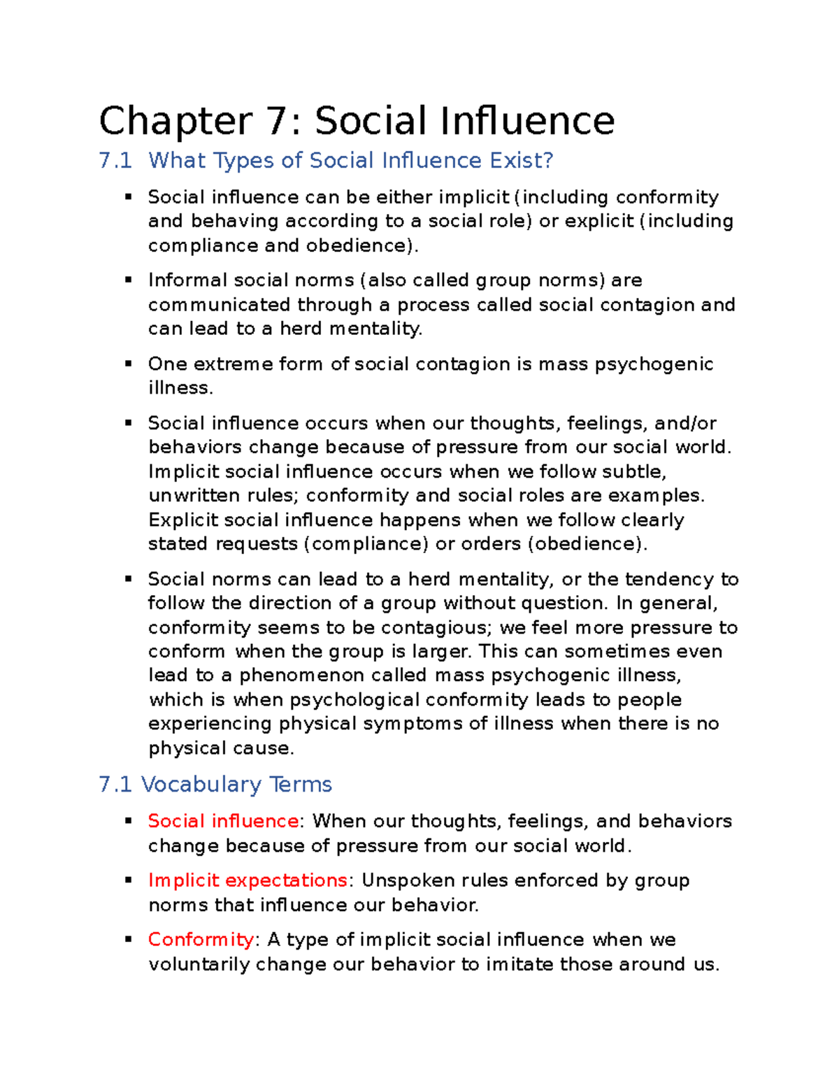 Social Psychology PSY 101: Chapter 7 Social Influence Notes - Studocu