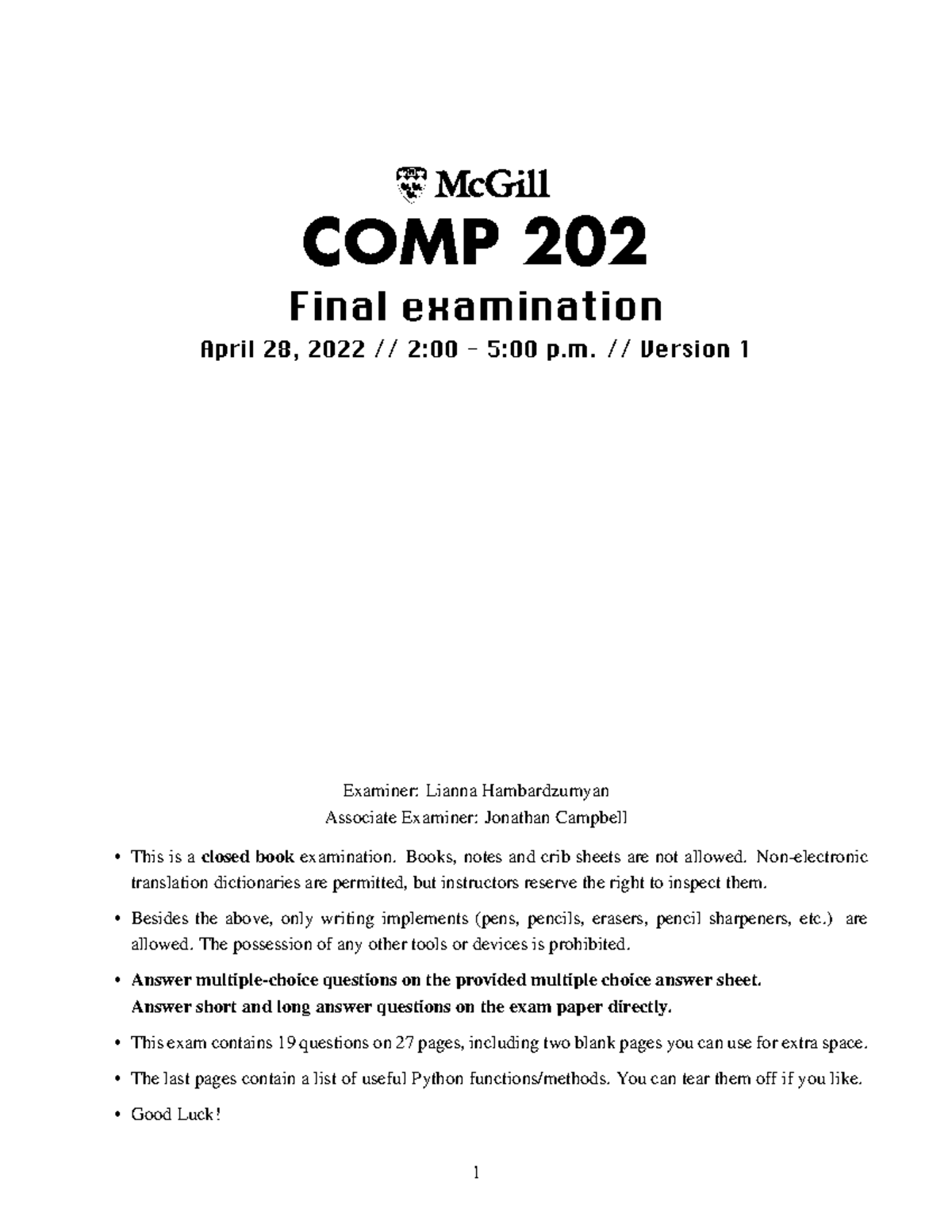 COMP202 W2022 Final Exam Solutions and Key Concepts - Studocu
