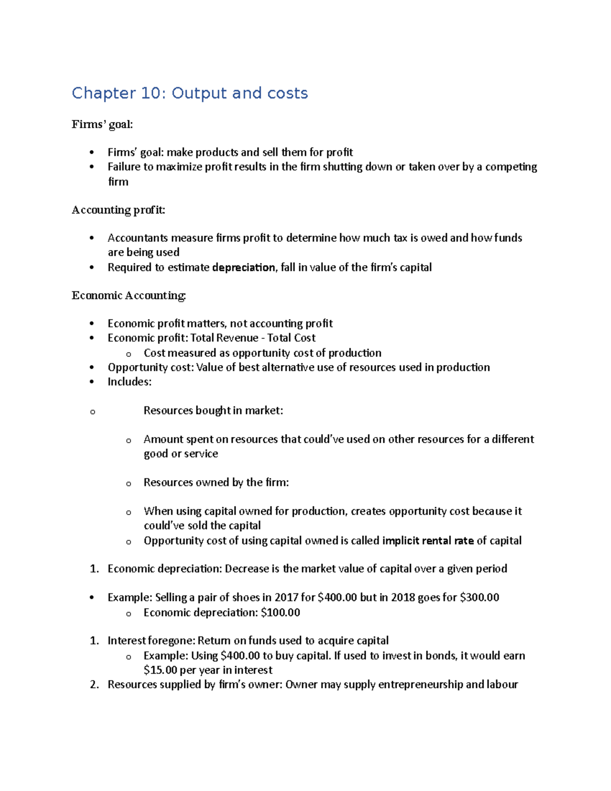 Econ 101 Module 10 - econ 101 lecture notes - Chapter 10: Output and ...
