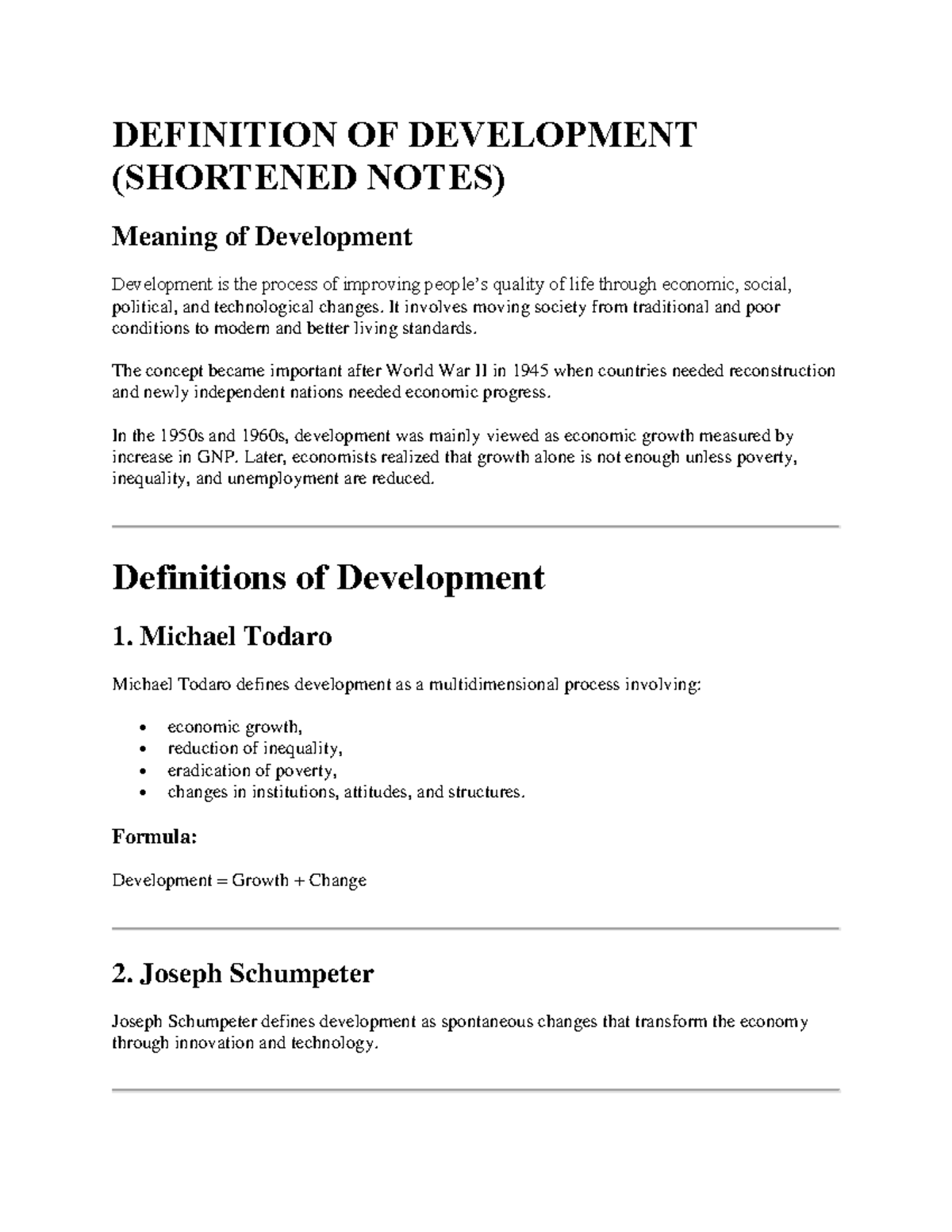 UCC 202: Development Definitions and Economic Growth Notes - Studocu