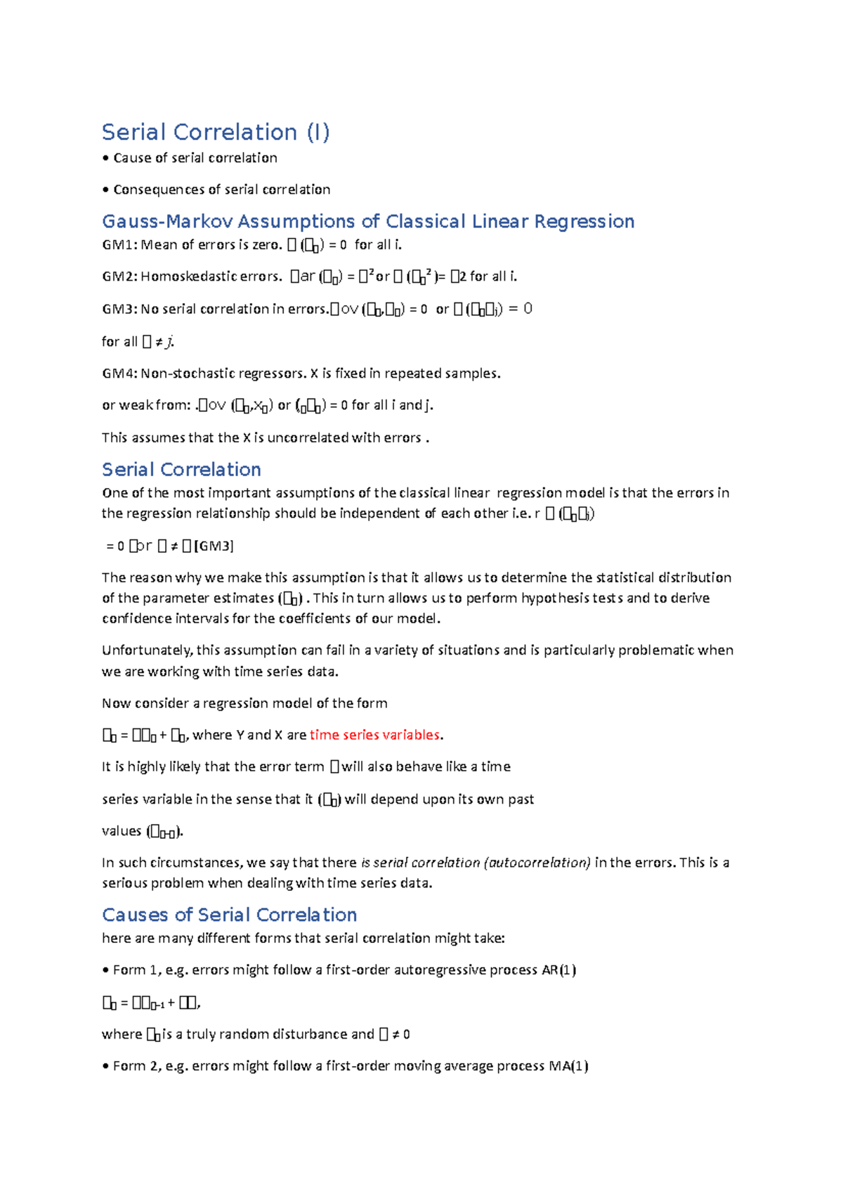 Sem 2 Econometrics - Lecture Notes on Serial Correlation and Models ...
