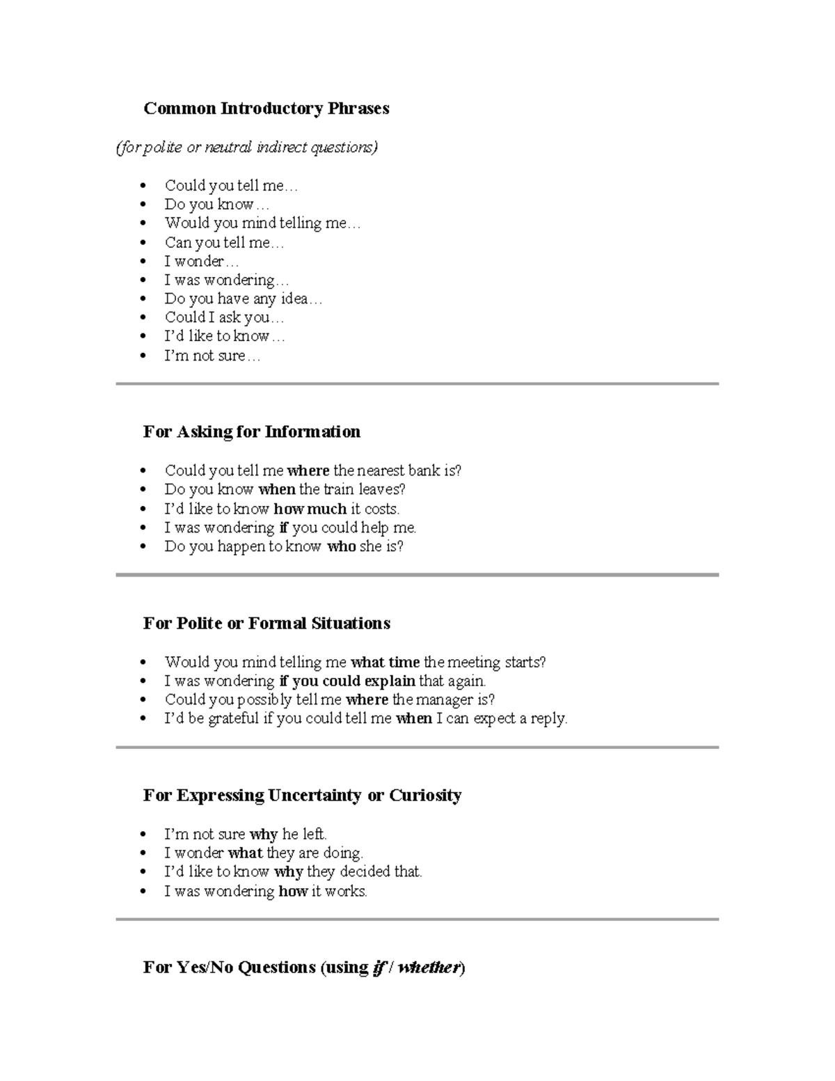 Indirect Questions B2 - Estudia: Polite Inquiry Phrases and Exercises ...