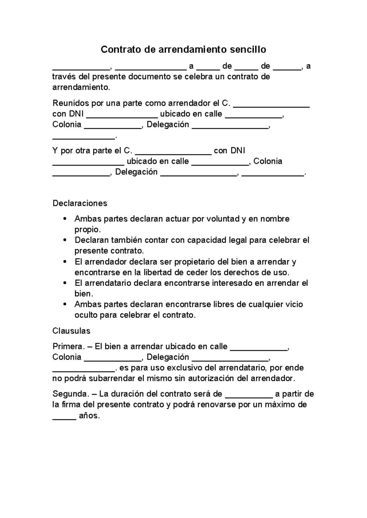 Contrato de Arrendamiento Sencillo - 475727733 - Document Preview