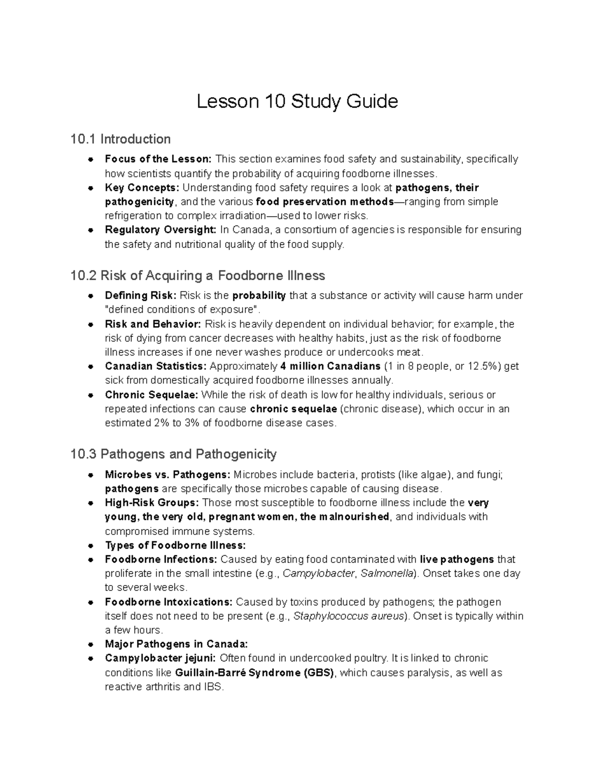 BIOL 203 Lesson 10 Study Guide: Food Safety & Pathogens - Studocu