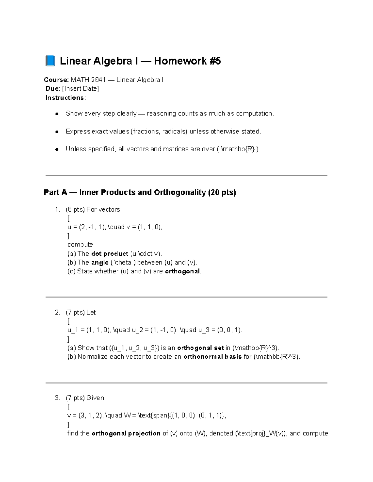 Linear Algebra I Homework Solutions - MATH 2641 - Studocu