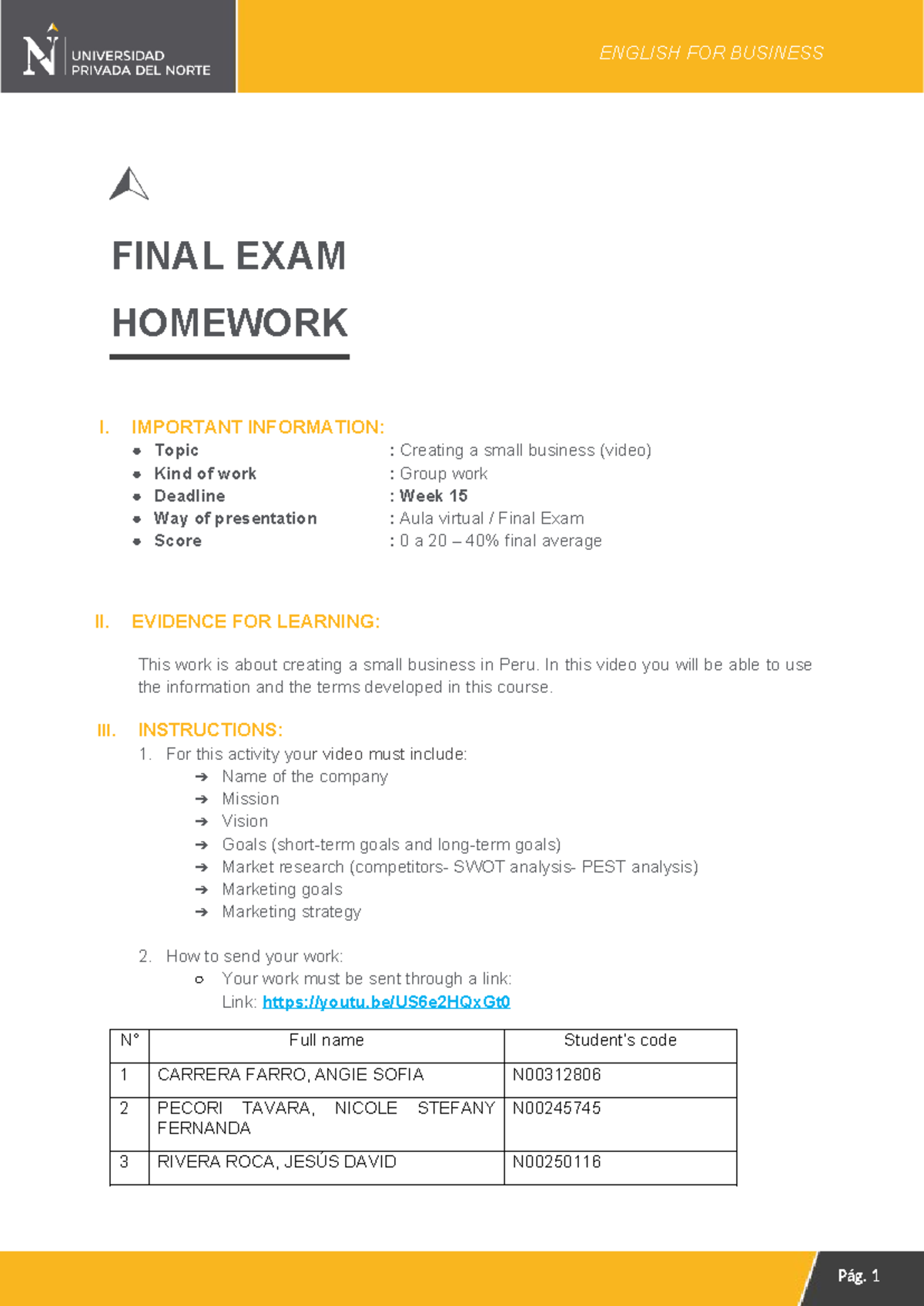 EF English for Business Group 6 Final Exam: Small Business Project ...