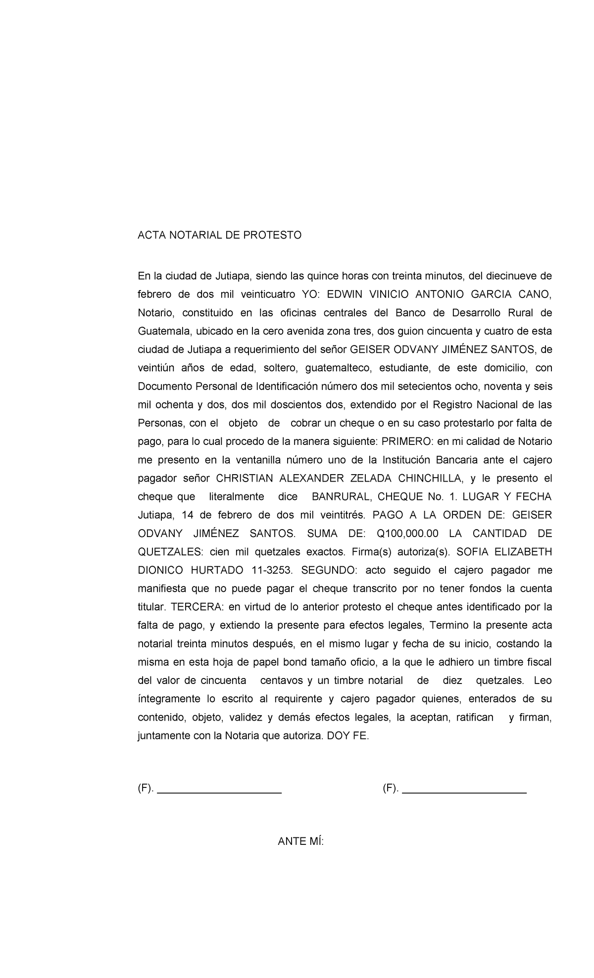 ACTA Notarial de Protesto - Ejemplo completo (Feb 2024) - Document Preview