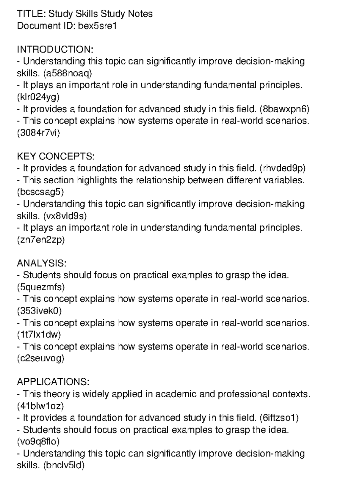 Study Skills Notes for Course 1234 - Studocu