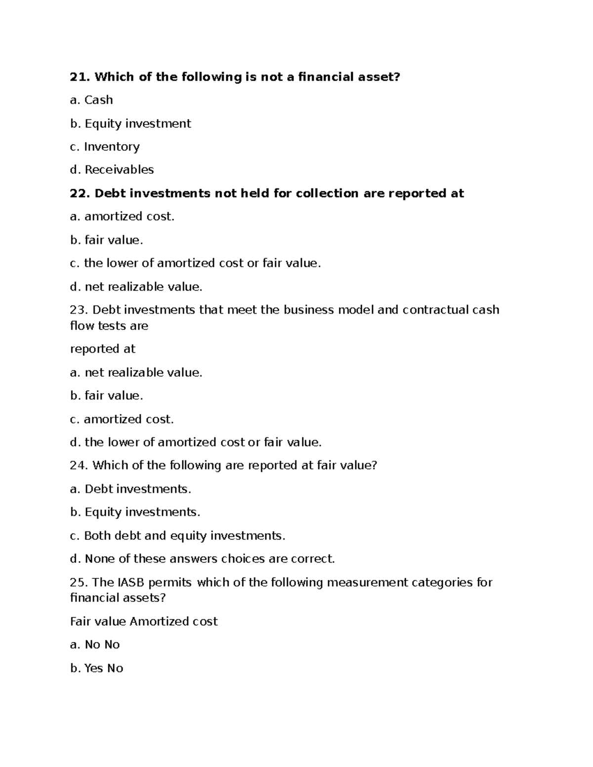 21 - Financial Assets and Investments: Key Concepts and Questions - Studocu